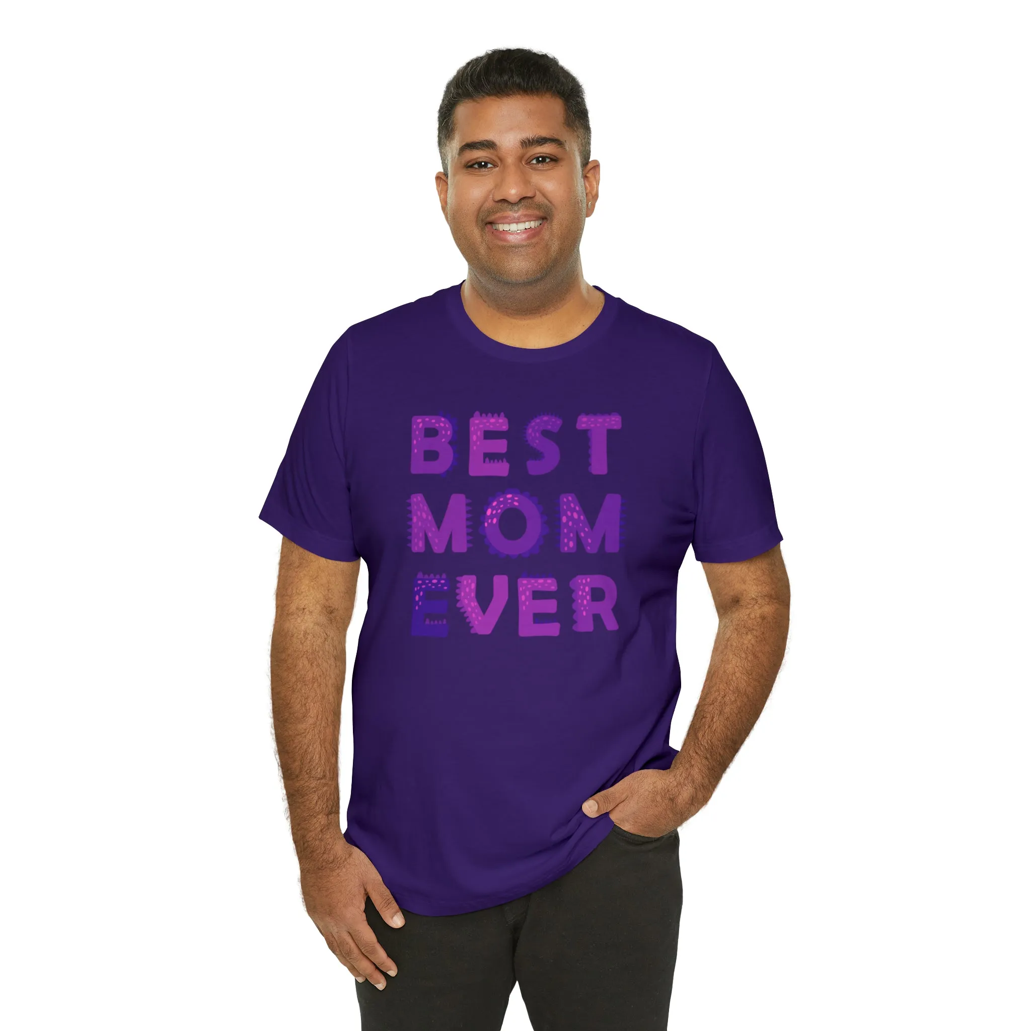 Best Mom Ever Purple Text T-Shirt | Bestie Mama Tee |  Bella Canvas 3001 Unisex |  Mother Short Sleeve Tshirt
