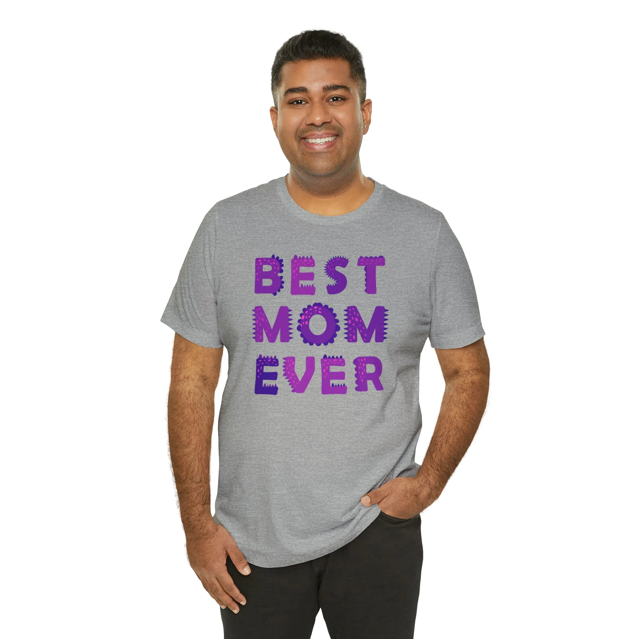 Best Mom Ever Purple Text T-Shirt | Bestie Mama Tee |  Bella Canvas 3001 Unisex |  Mother Short Sleeve Tshirt