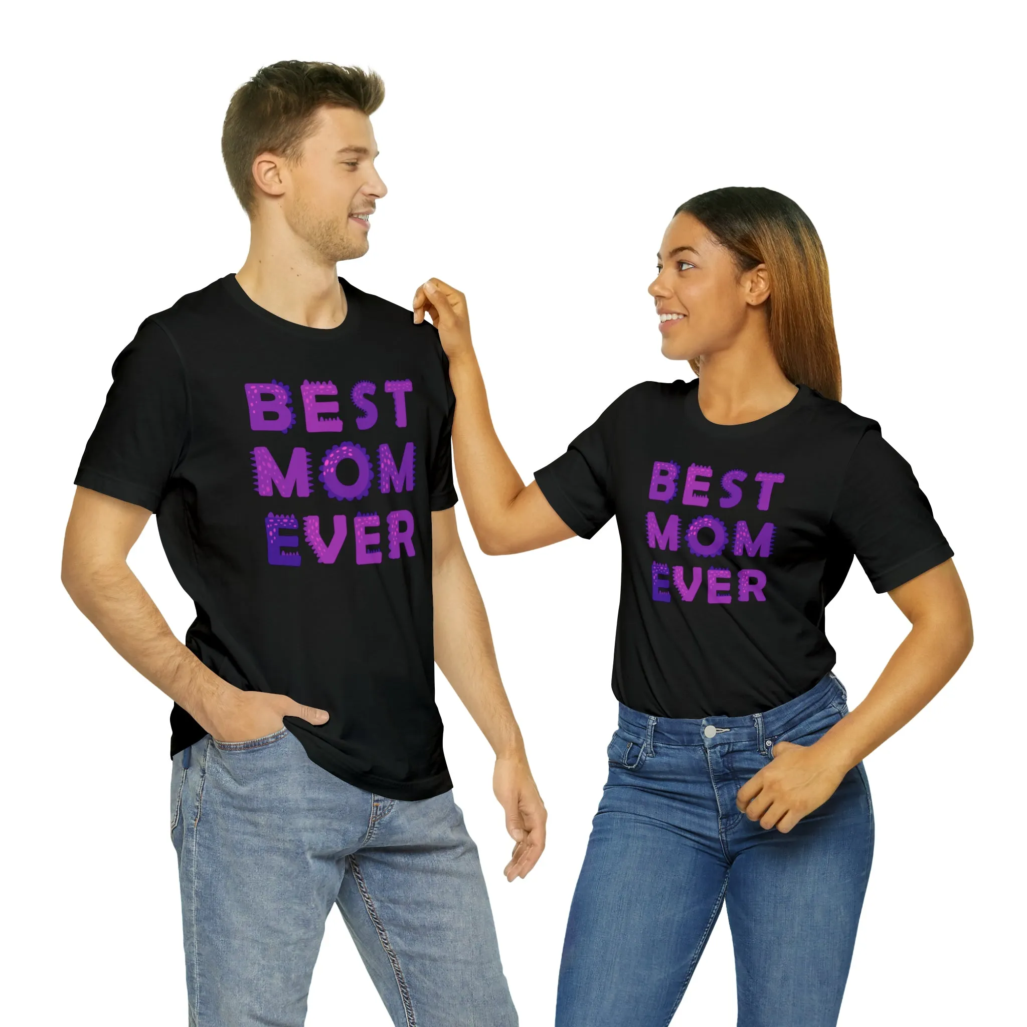 Best Mom Ever Purple Text T-Shirt | Bestie Mama Tee |  Bella Canvas 3001 Unisex |  Mother Short Sleeve Tshirt