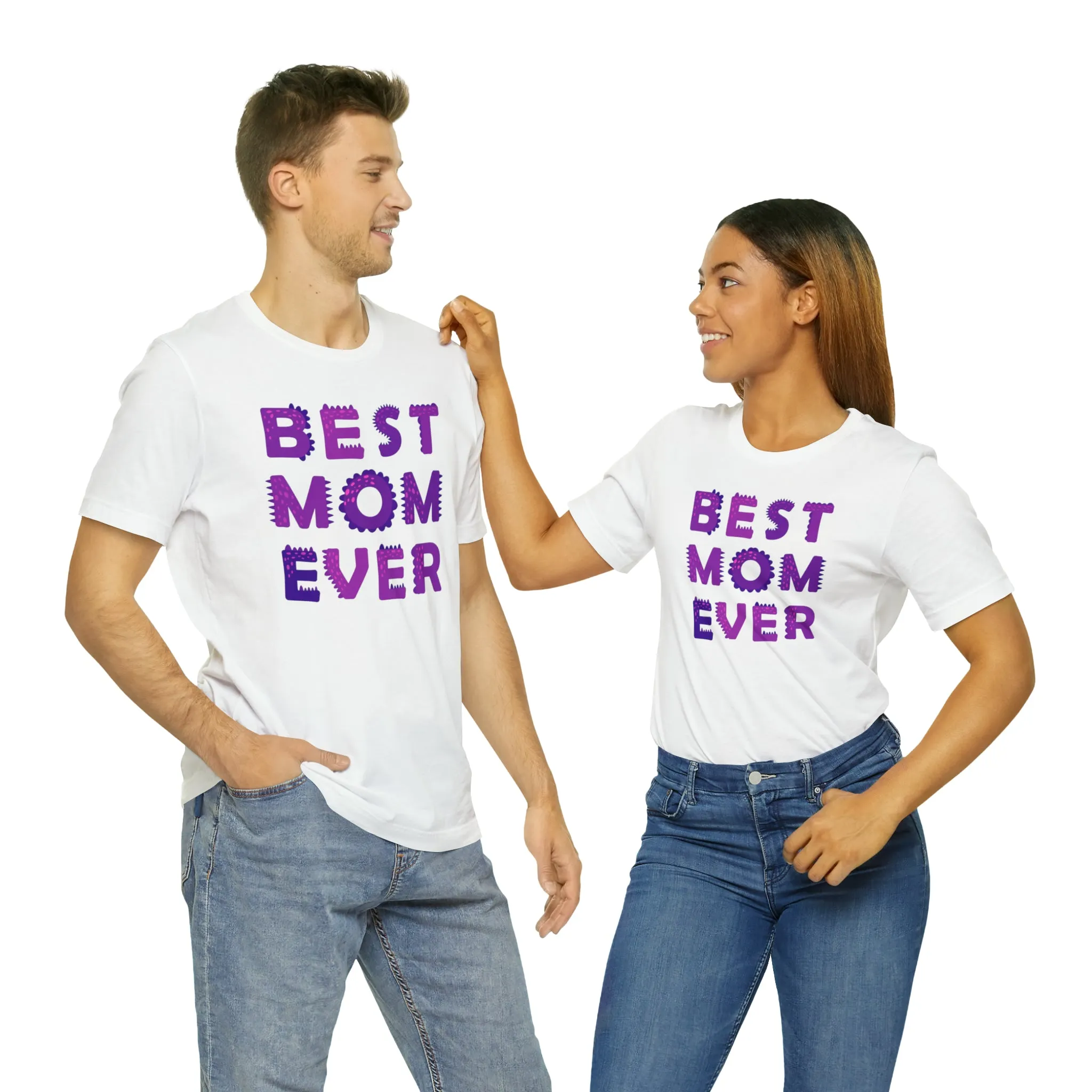 Best Mom Ever Purple Text T-Shirt | Bestie Mama Tee |  Bella Canvas 3001 Unisex |  Mother Short Sleeve Tshirt