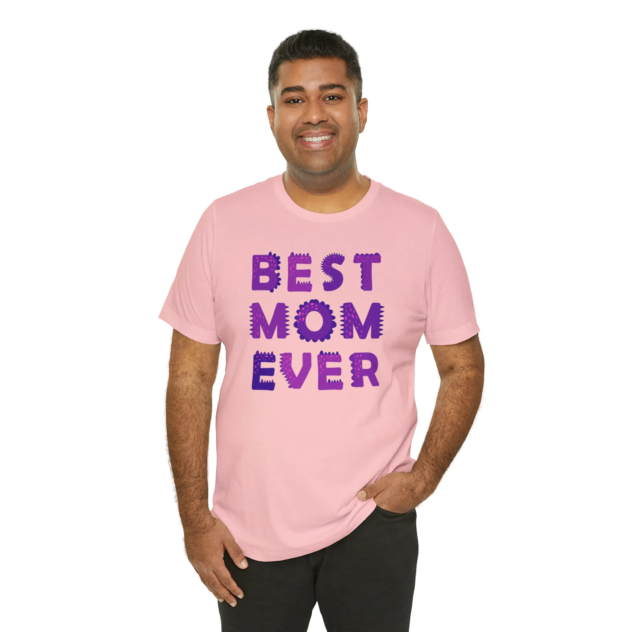 Best Mom Ever Purple Text T-Shirt | Bestie Mama Tee |  Bella Canvas 3001 Unisex |  Mother Short Sleeve Tshirt
