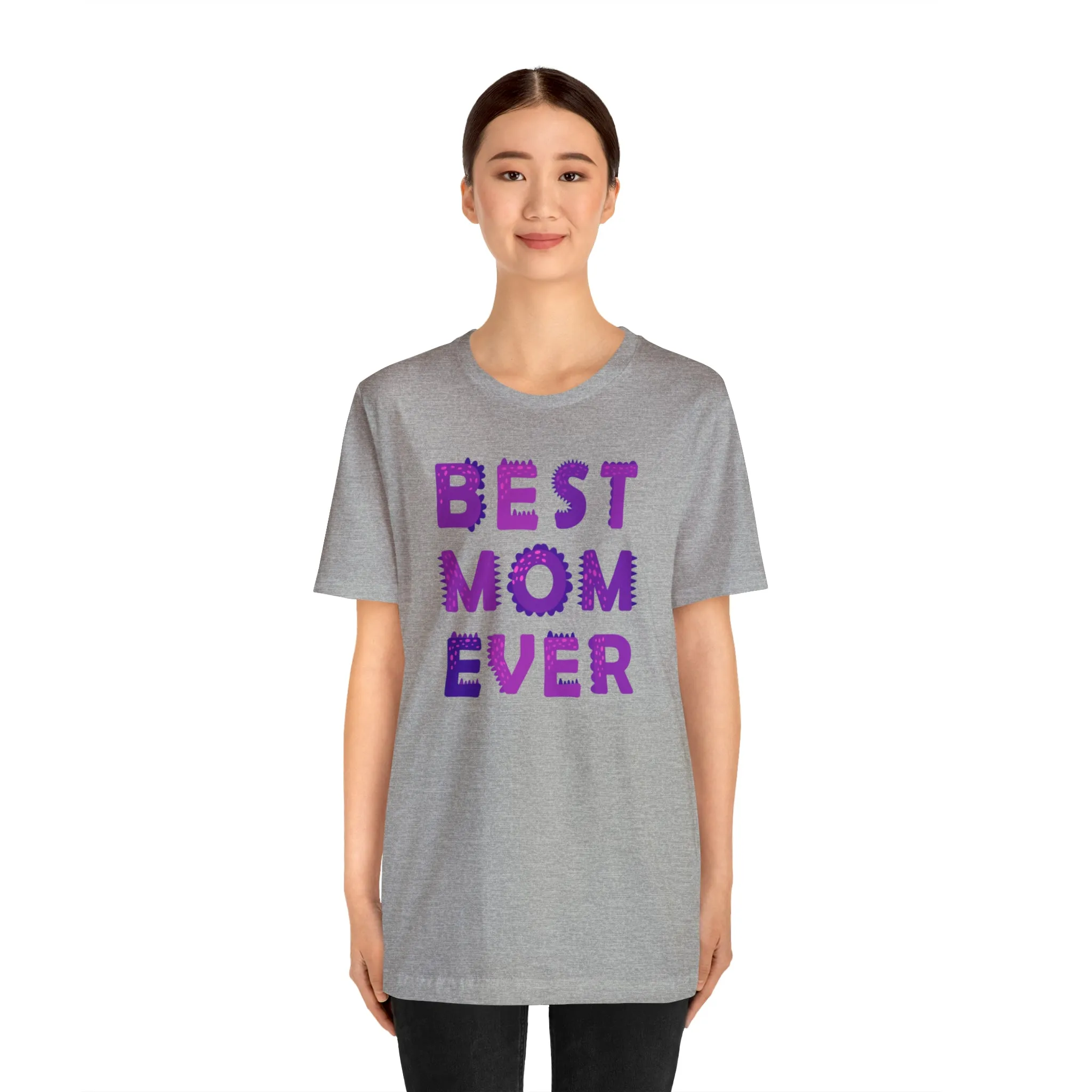 Best Mom Ever Purple Text T-Shirt | Bestie Mama Tee |  Bella Canvas 3001 Unisex |  Mother Short Sleeve Tshirt