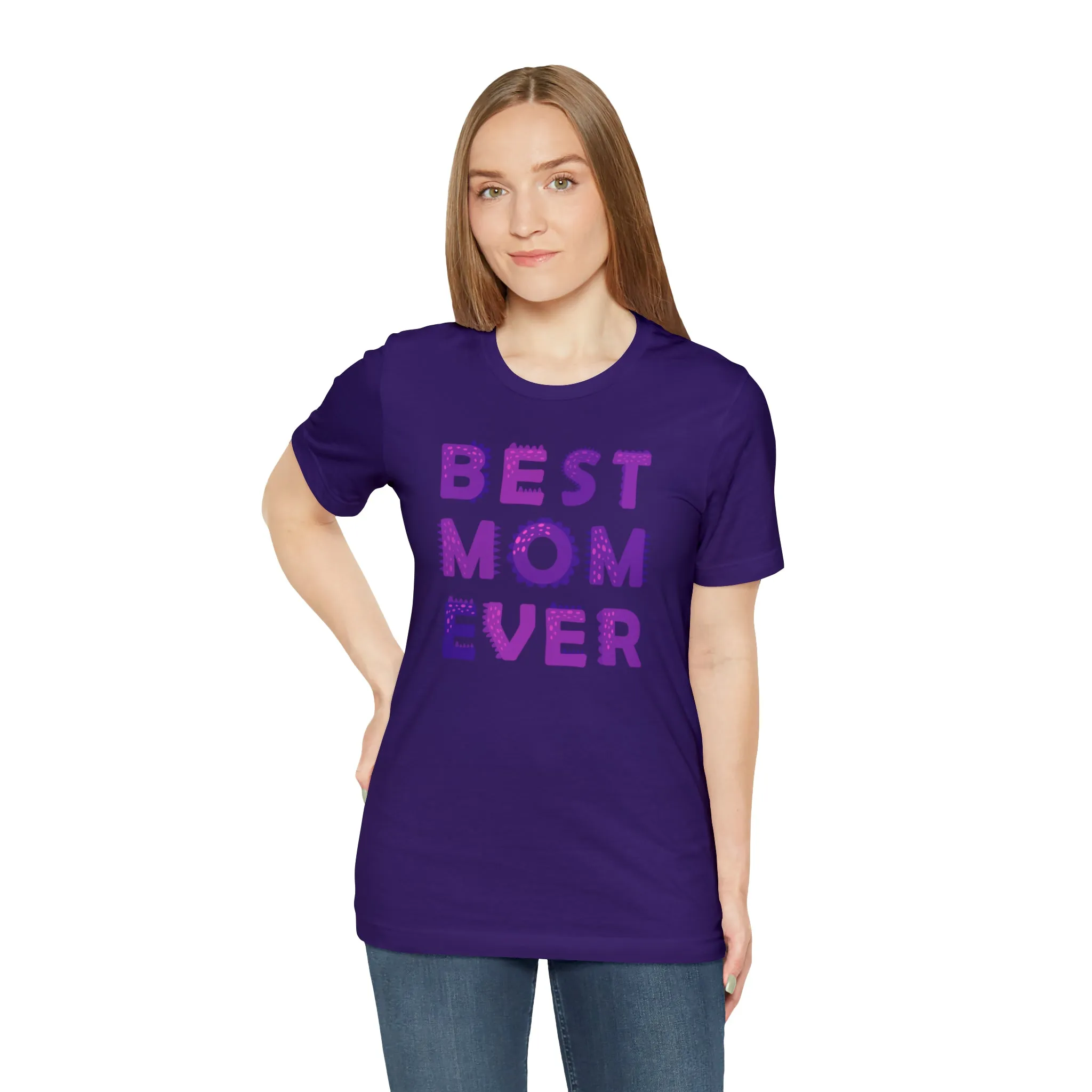 Best Mom Ever Purple Text T-Shirt | Bestie Mama Tee |  Bella Canvas 3001 Unisex |  Mother Short Sleeve Tshirt