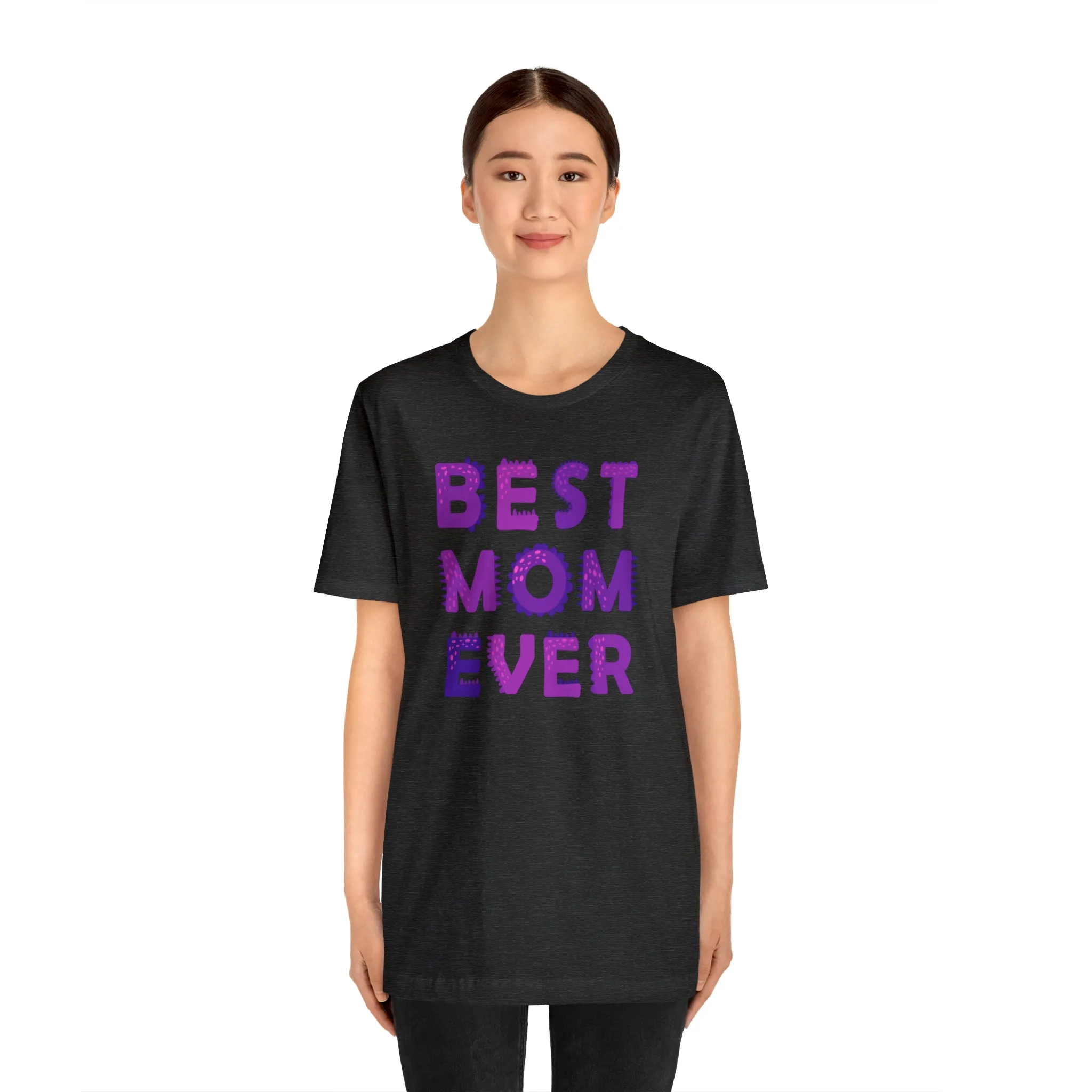 Best Mom Ever Purple Text T-Shirt | Bestie Mama Tee |  Bella Canvas 3001 Unisex |  Mother Short Sleeve Tshirt