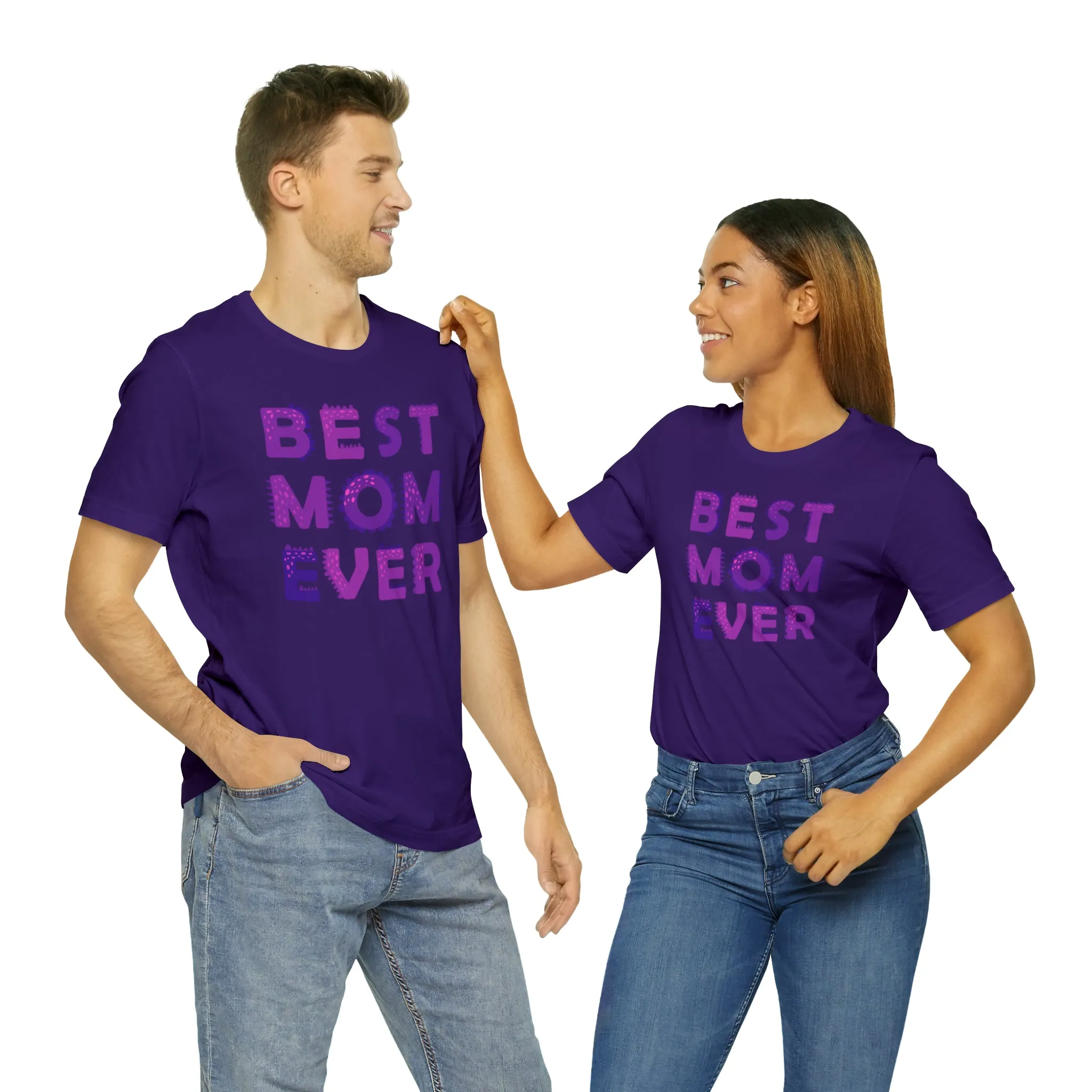 Best Mom Ever Purple Text T-Shirt | Bestie Mama Tee |  Bella Canvas 3001 Unisex |  Mother Short Sleeve Tshirt