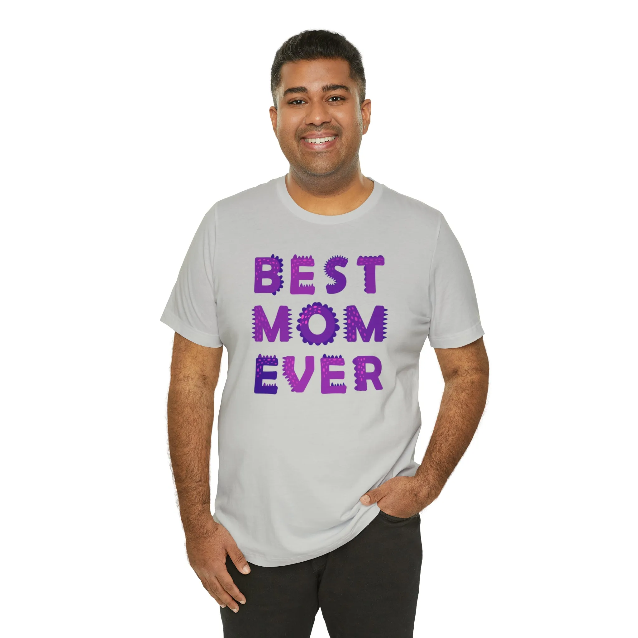 Best Mom Ever Purple Text T-Shirt | Bestie Mama Tee |  Bella Canvas 3001 Unisex |  Mother Short Sleeve Tshirt