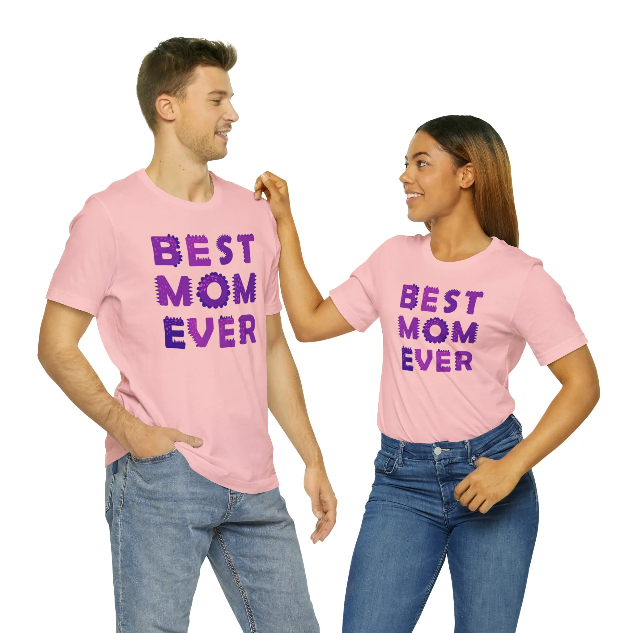 Best Mom Ever Purple Text T-Shirt | Bestie Mama Tee |  Bella Canvas 3001 Unisex |  Mother Short Sleeve Tshirt