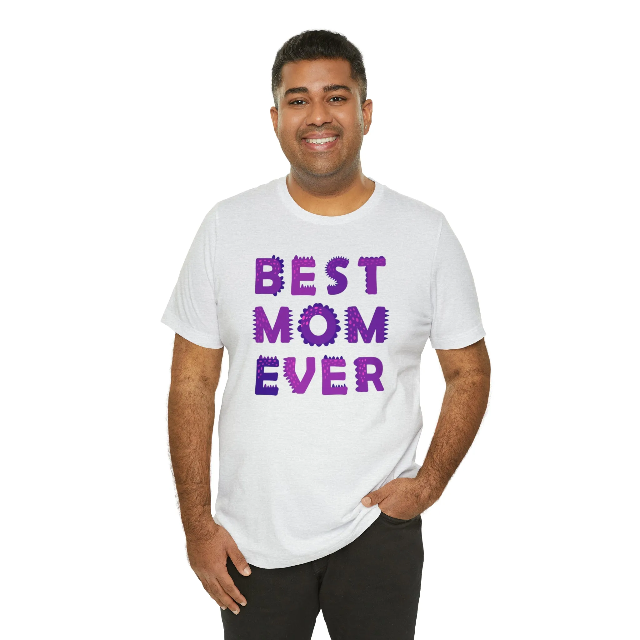Best Mom Ever Purple Text T-Shirt | Bestie Mama Tee |  Bella Canvas 3001 Unisex |  Mother Short Sleeve Tshirt