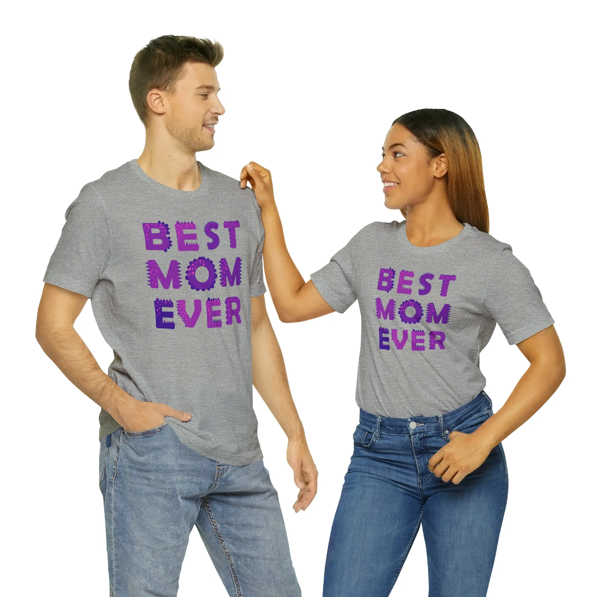 Best Mom Ever Purple Text T-Shirt | Bestie Mama Tee |  Bella Canvas 3001 Unisex |  Mother Short Sleeve Tshirt