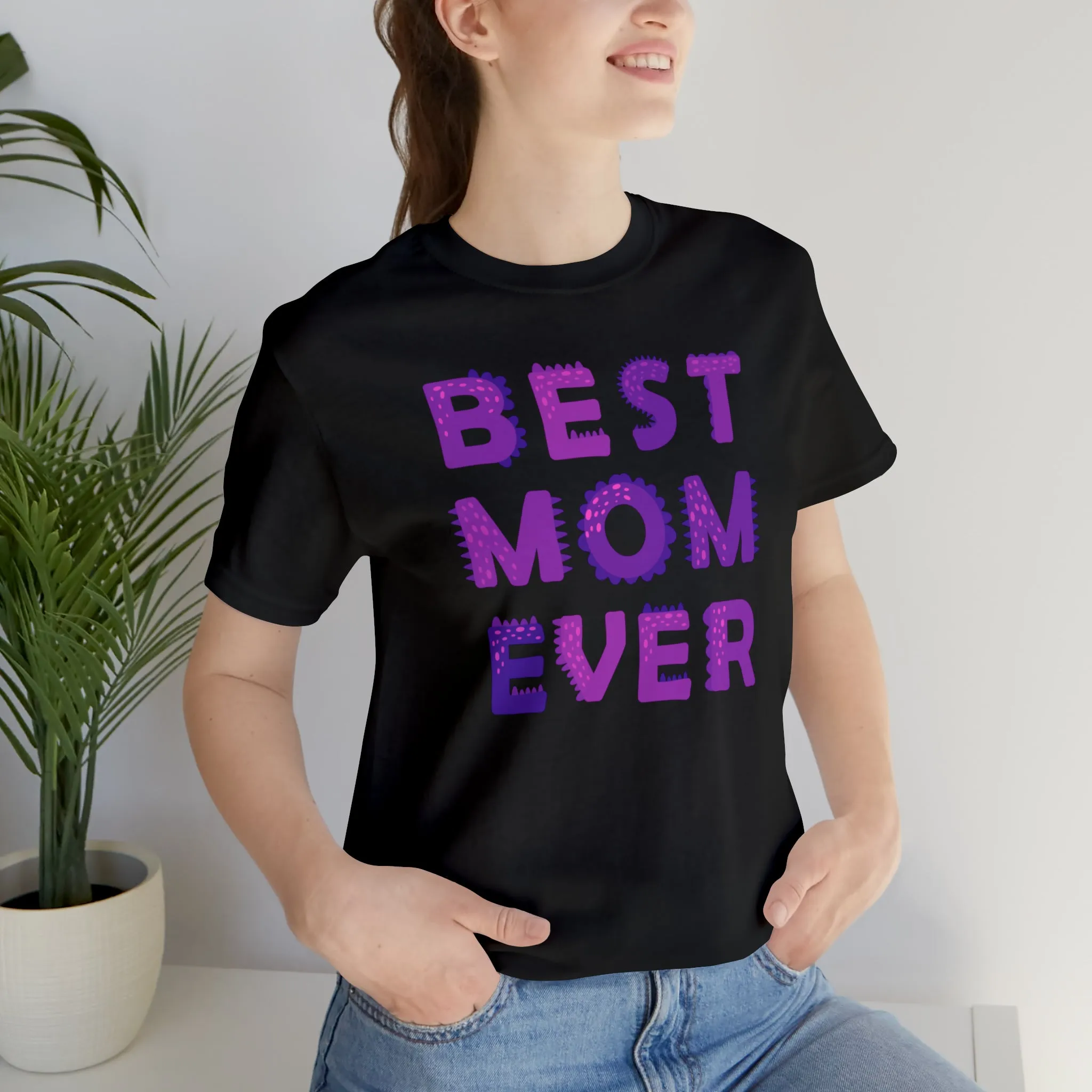Best Mom Ever Purple Text T-Shirt | Bestie Mama Tee |  Bella Canvas 3001 Unisex |  Mother Short Sleeve Tshirt