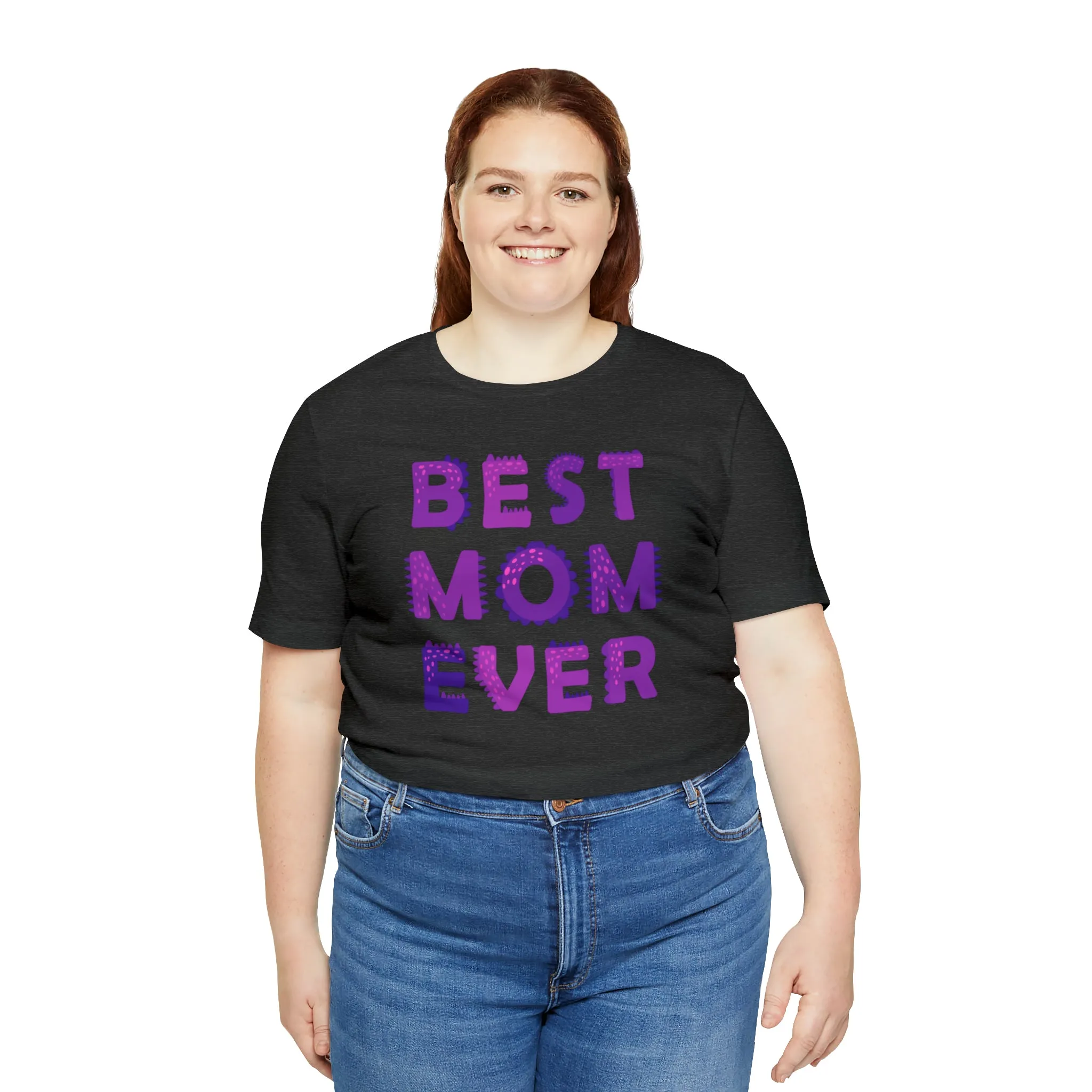 Best Mom Ever Purple Text T-Shirt | Bestie Mama Tee |  Bella Canvas 3001 Unisex |  Mother Short Sleeve Tshirt