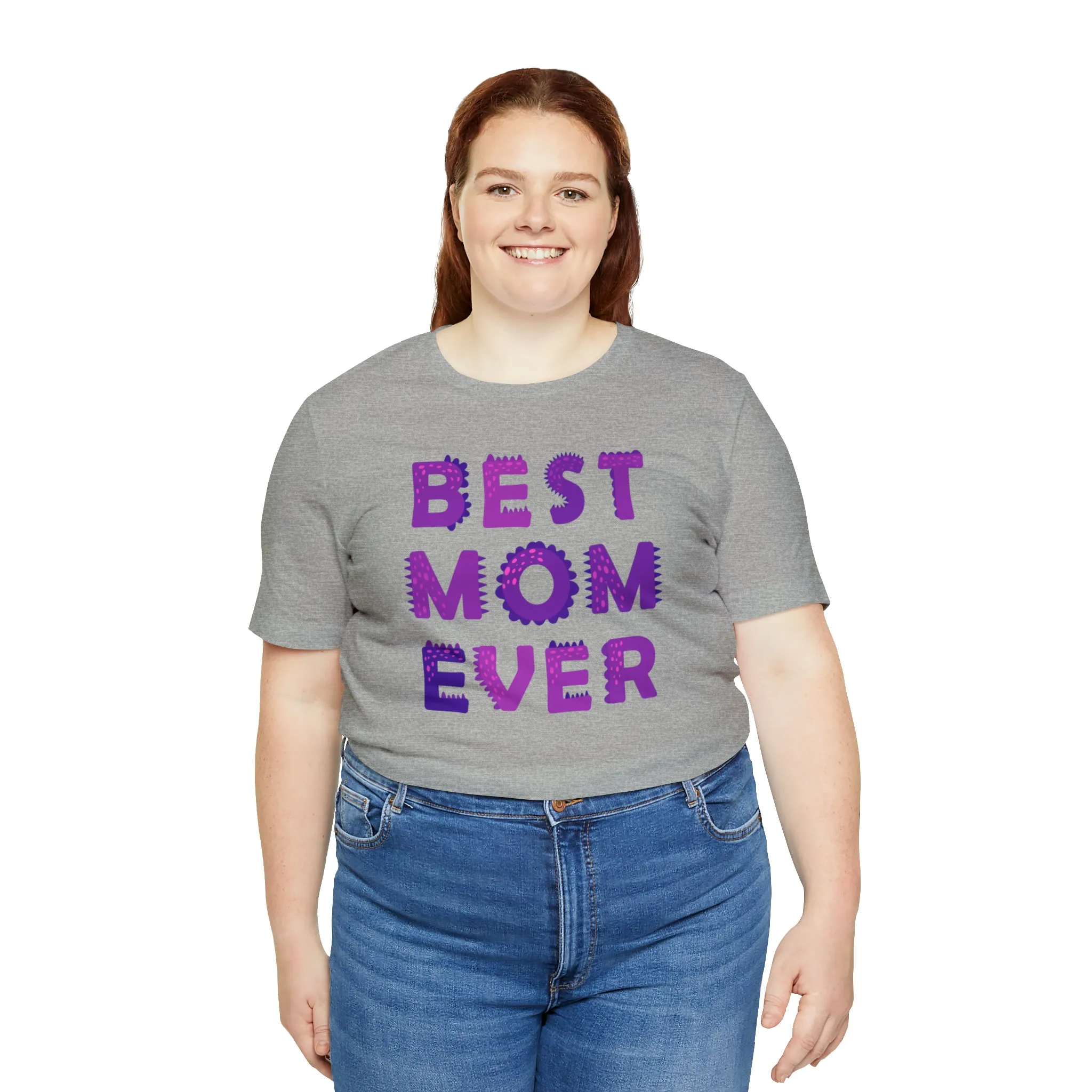 Best Mom Ever Purple Text T-Shirt | Bestie Mama Tee |  Bella Canvas 3001 Unisex |  Mother Short Sleeve Tshirt