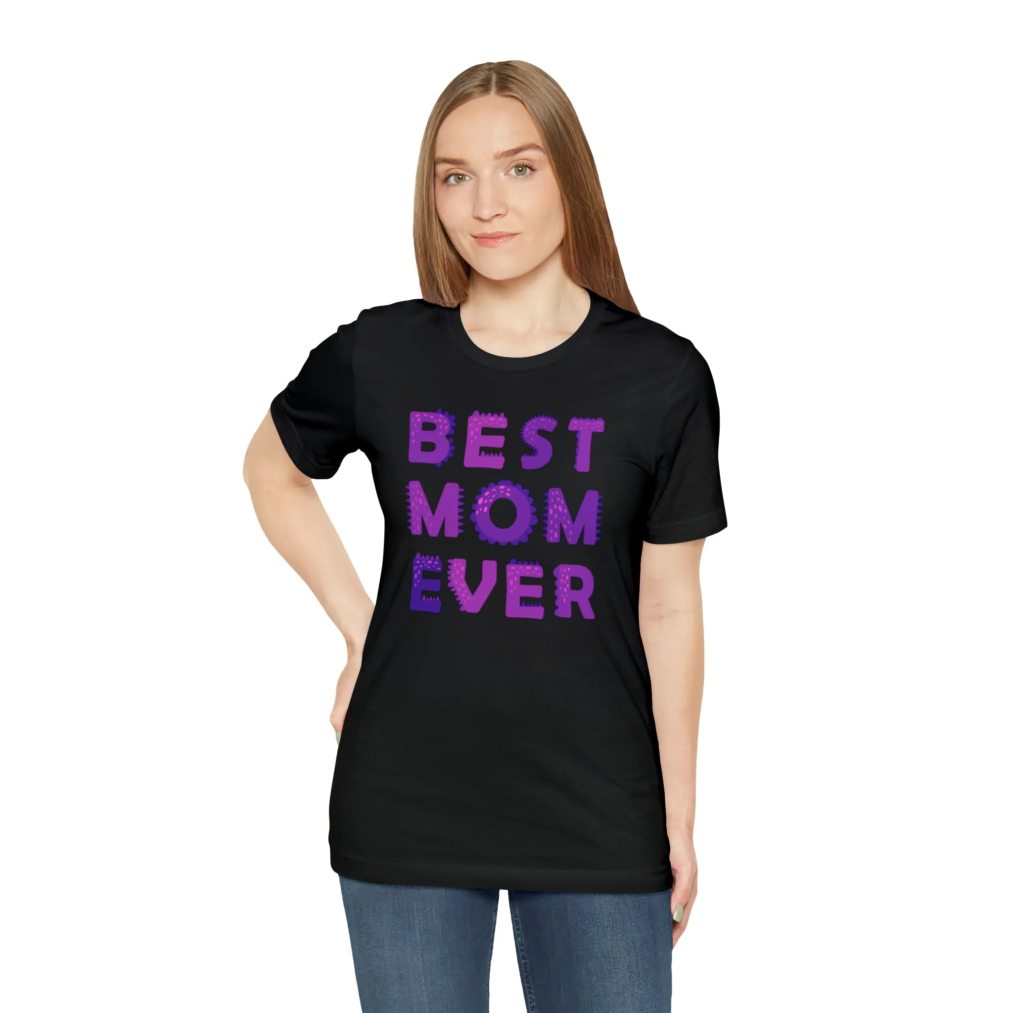 Best Mom Ever Purple Text T-Shirt | Bestie Mama Tee |  Bella Canvas 3001 Unisex |  Mother Short Sleeve Tshirt