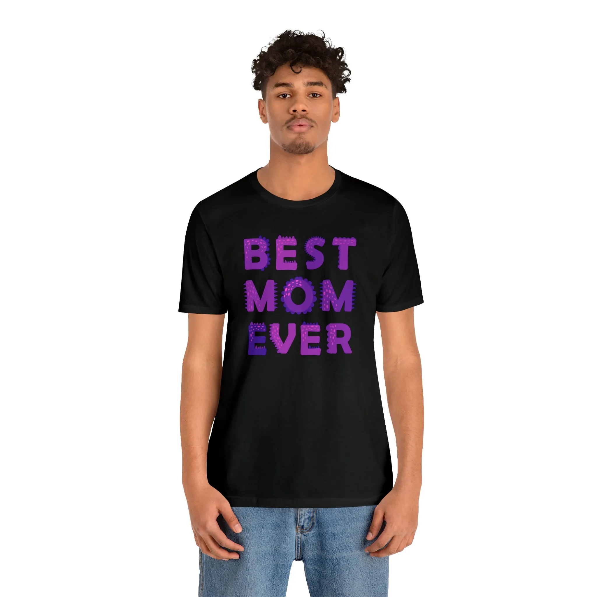 Best Mom Ever Purple Text T-Shirt | Bestie Mama Tee |  Bella Canvas 3001 Unisex |  Mother Short Sleeve Tshirt