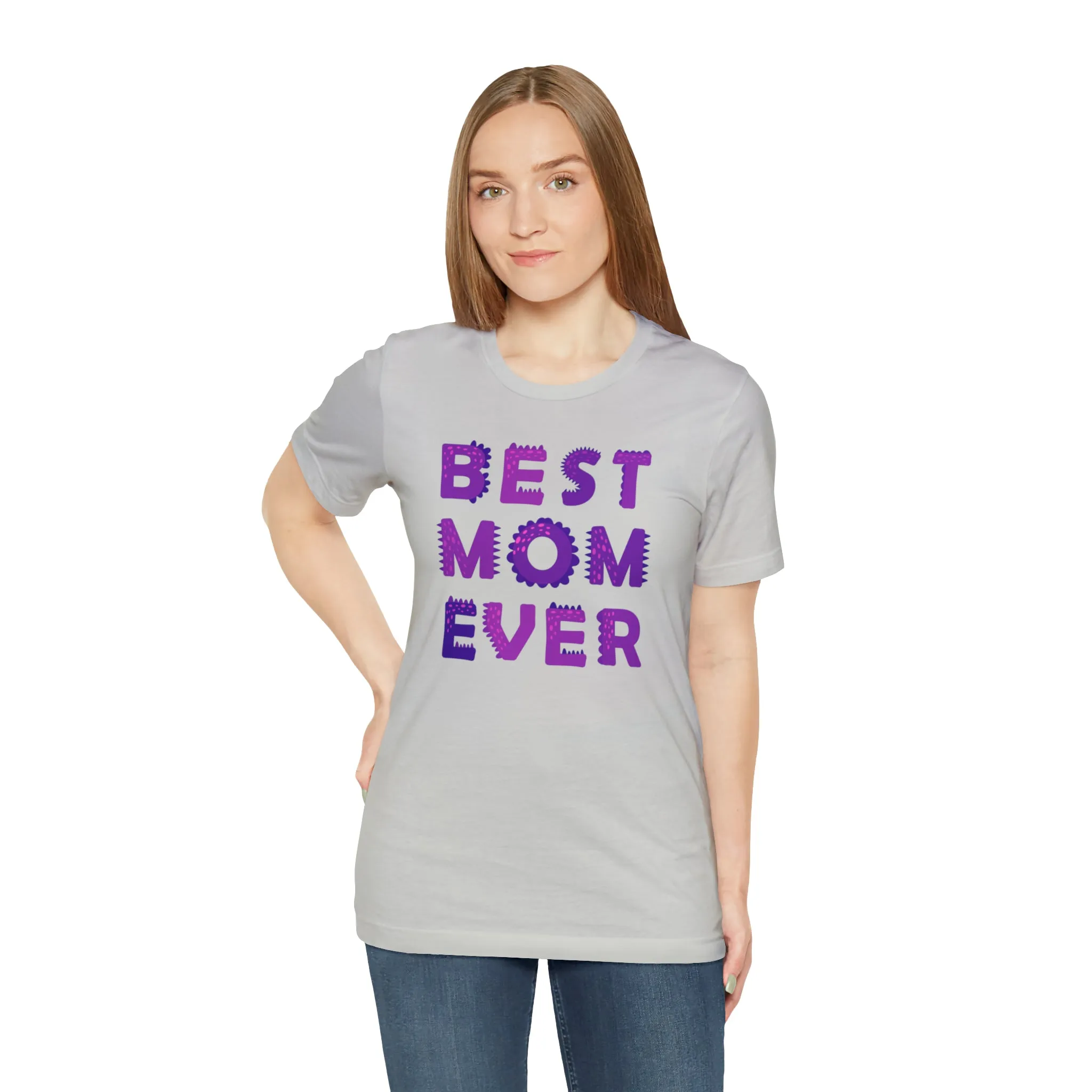 Best Mom Ever Purple Text T-Shirt | Bestie Mama Tee |  Bella Canvas 3001 Unisex |  Mother Short Sleeve Tshirt
