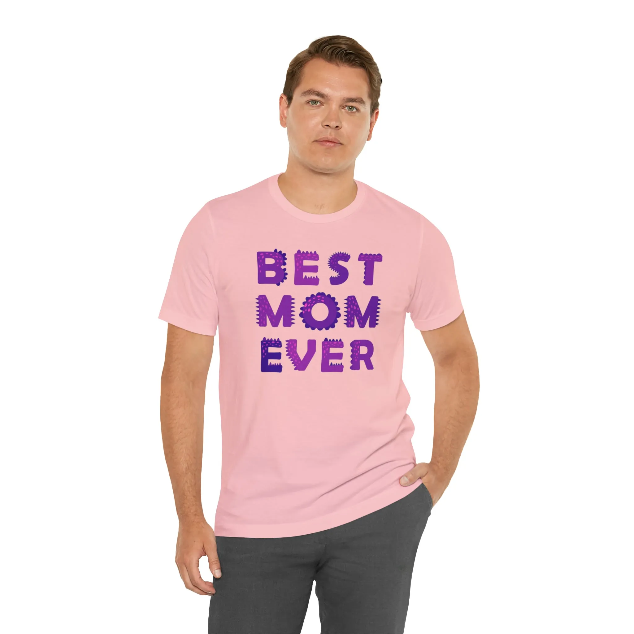 Best Mom Ever Purple Text T-Shirt | Bestie Mama Tee |  Bella Canvas 3001 Unisex |  Mother Short Sleeve Tshirt