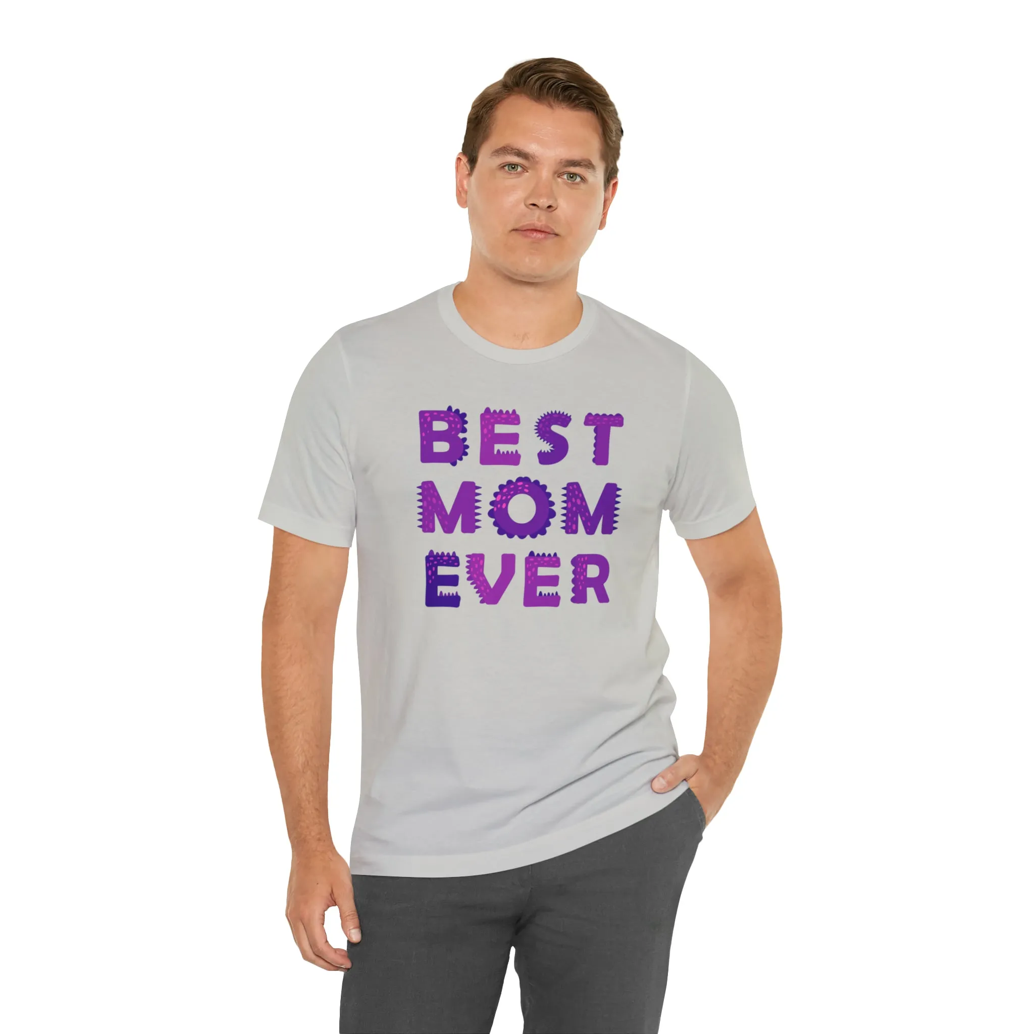 Best Mom Ever Purple Text T-Shirt | Bestie Mama Tee |  Bella Canvas 3001 Unisex |  Mother Short Sleeve Tshirt