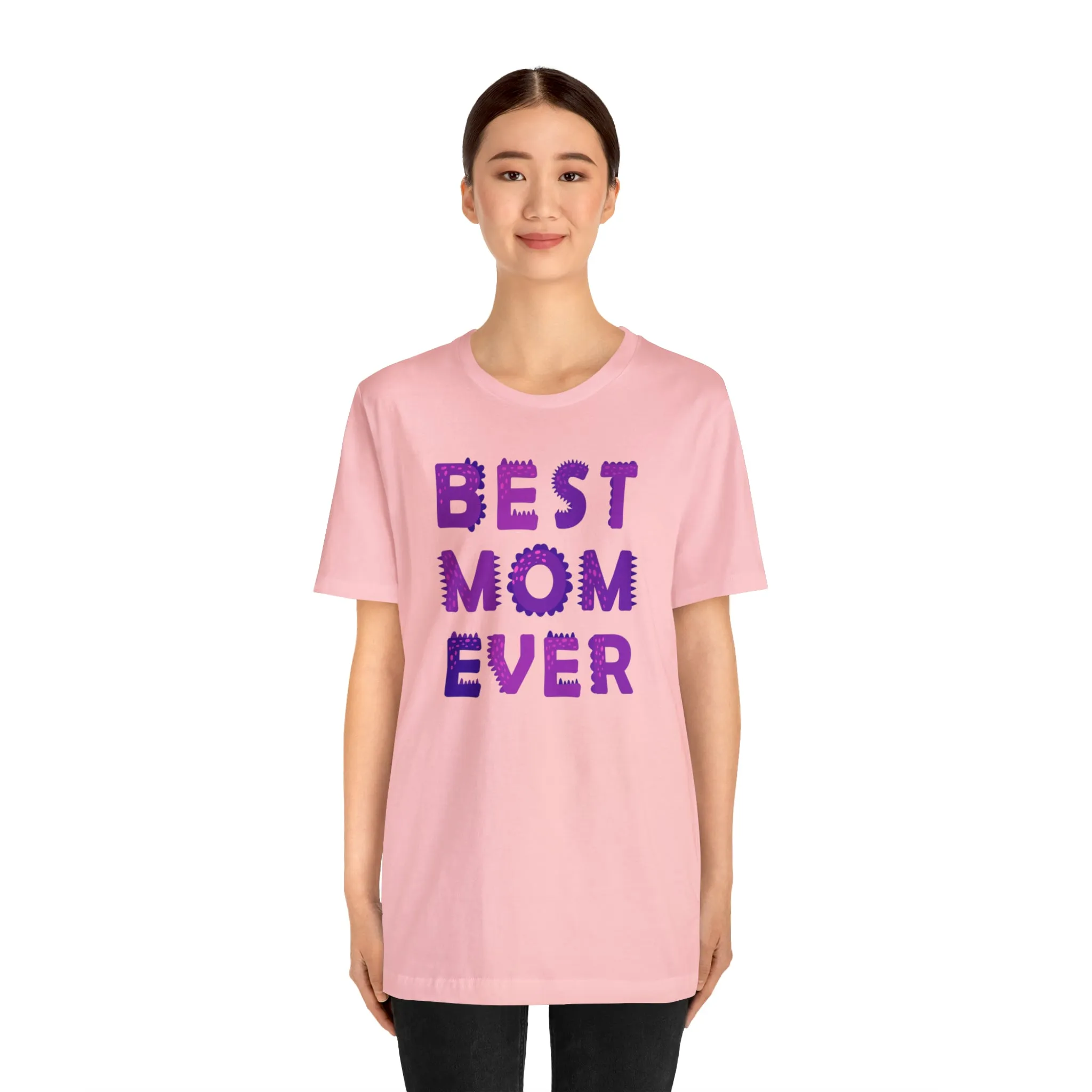 Best Mom Ever Purple Text T-Shirt | Bestie Mama Tee |  Bella Canvas 3001 Unisex |  Mother Short Sleeve Tshirt