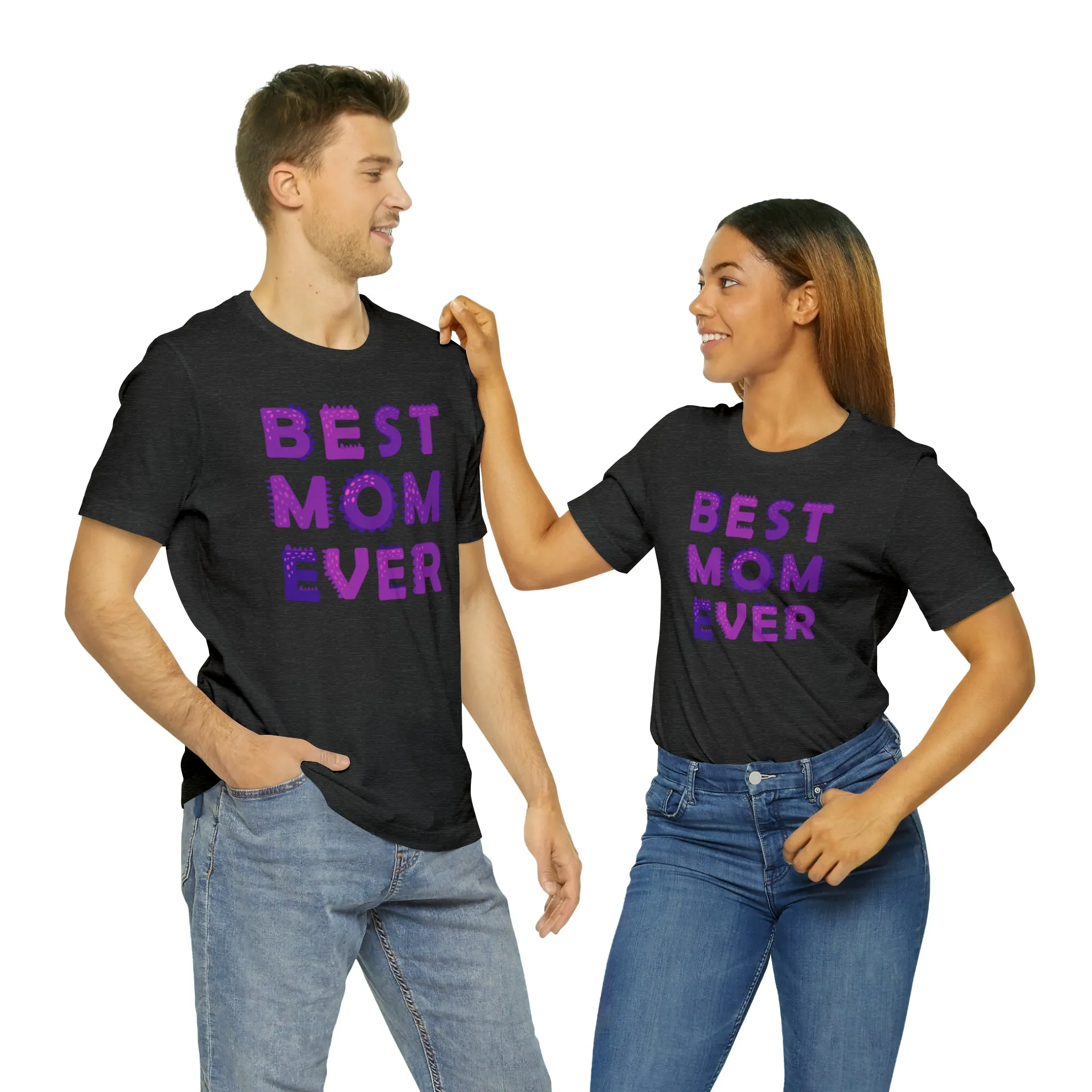 Best Mom Ever Purple Text T-Shirt | Bestie Mama Tee |  Bella Canvas 3001 Unisex |  Mother Short Sleeve Tshirt