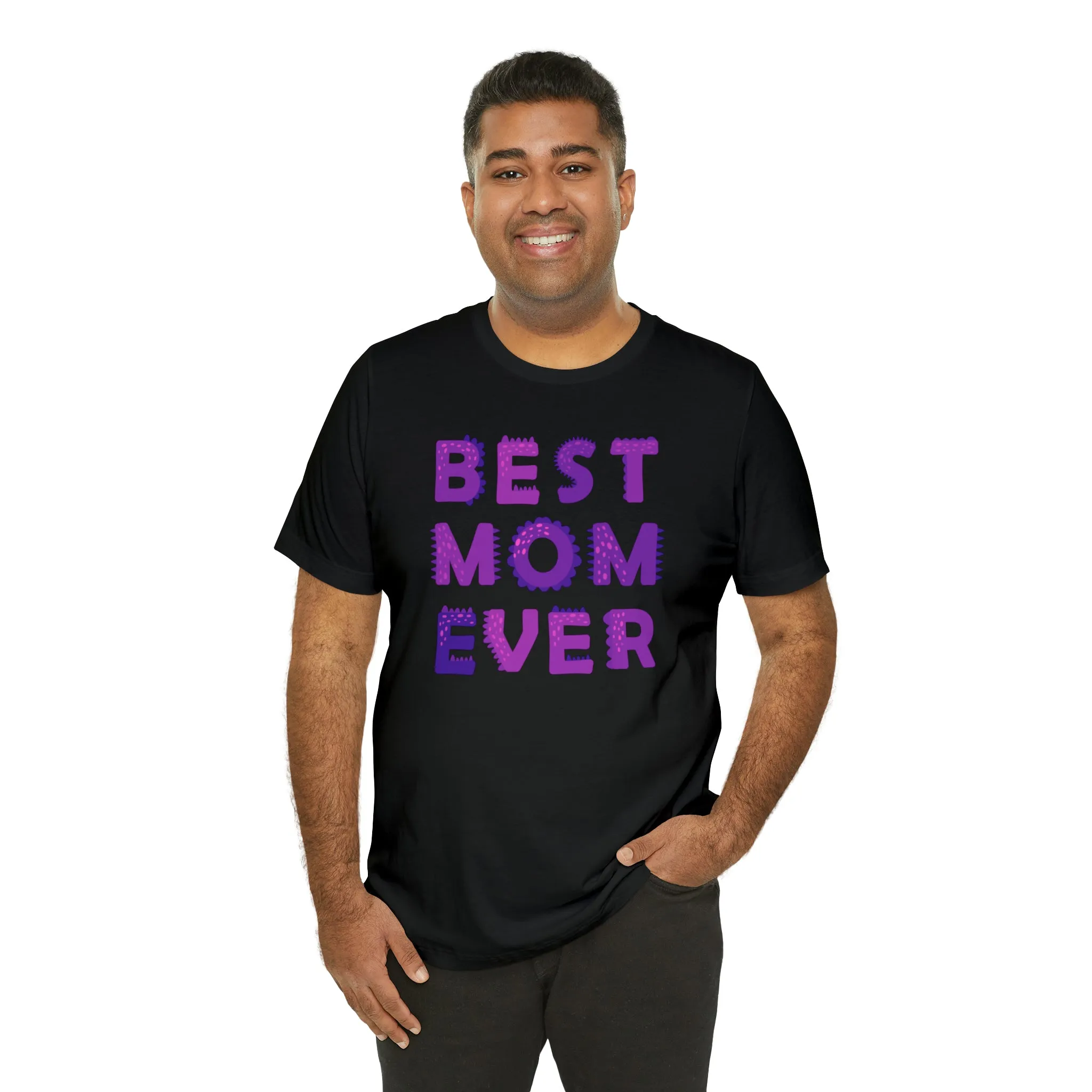Best Mom Ever Purple Text T-Shirt | Bestie Mama Tee |  Bella Canvas 3001 Unisex |  Mother Short Sleeve Tshirt