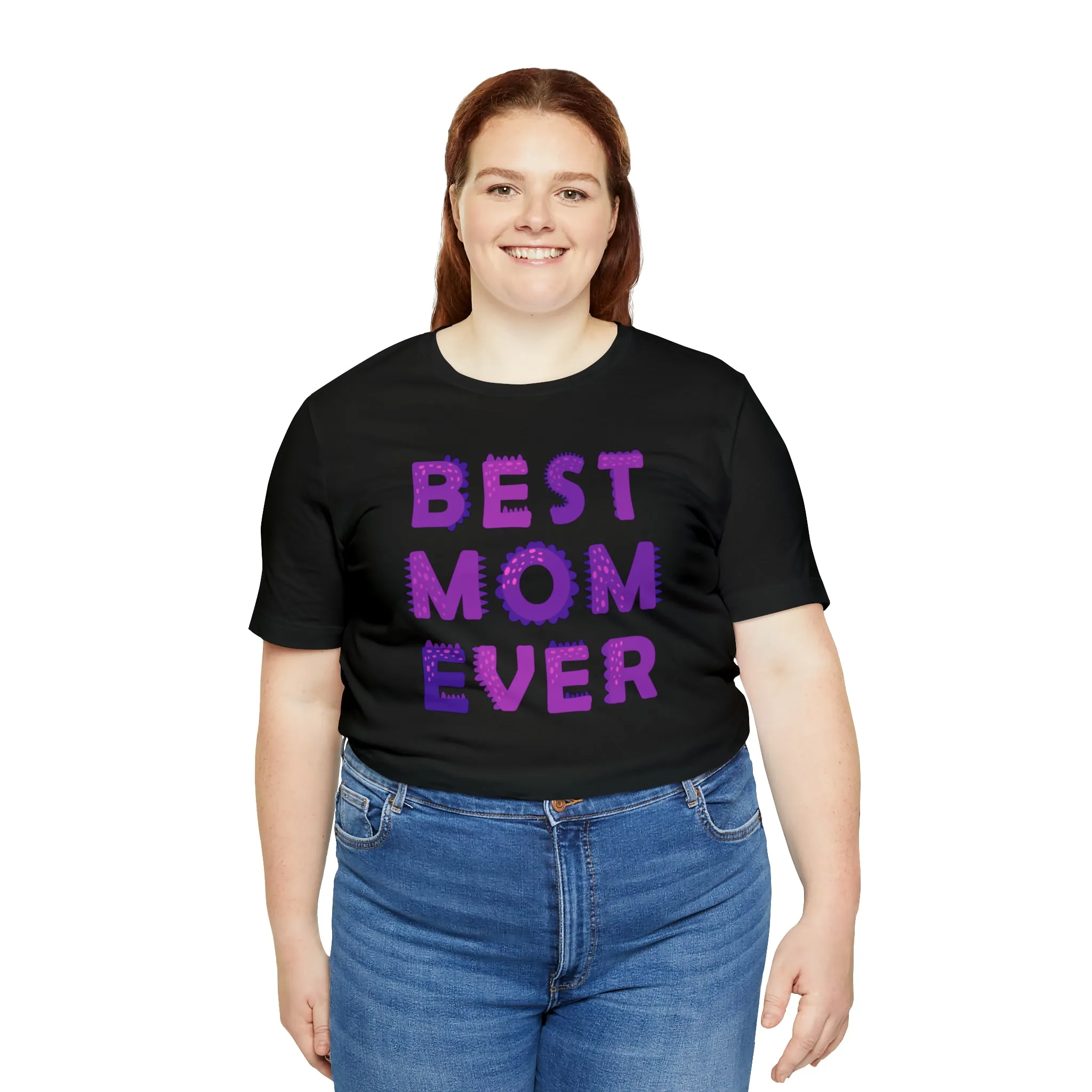 Best Mom Ever Purple Text T-Shirt | Bestie Mama Tee |  Bella Canvas 3001 Unisex |  Mother Short Sleeve Tshirt