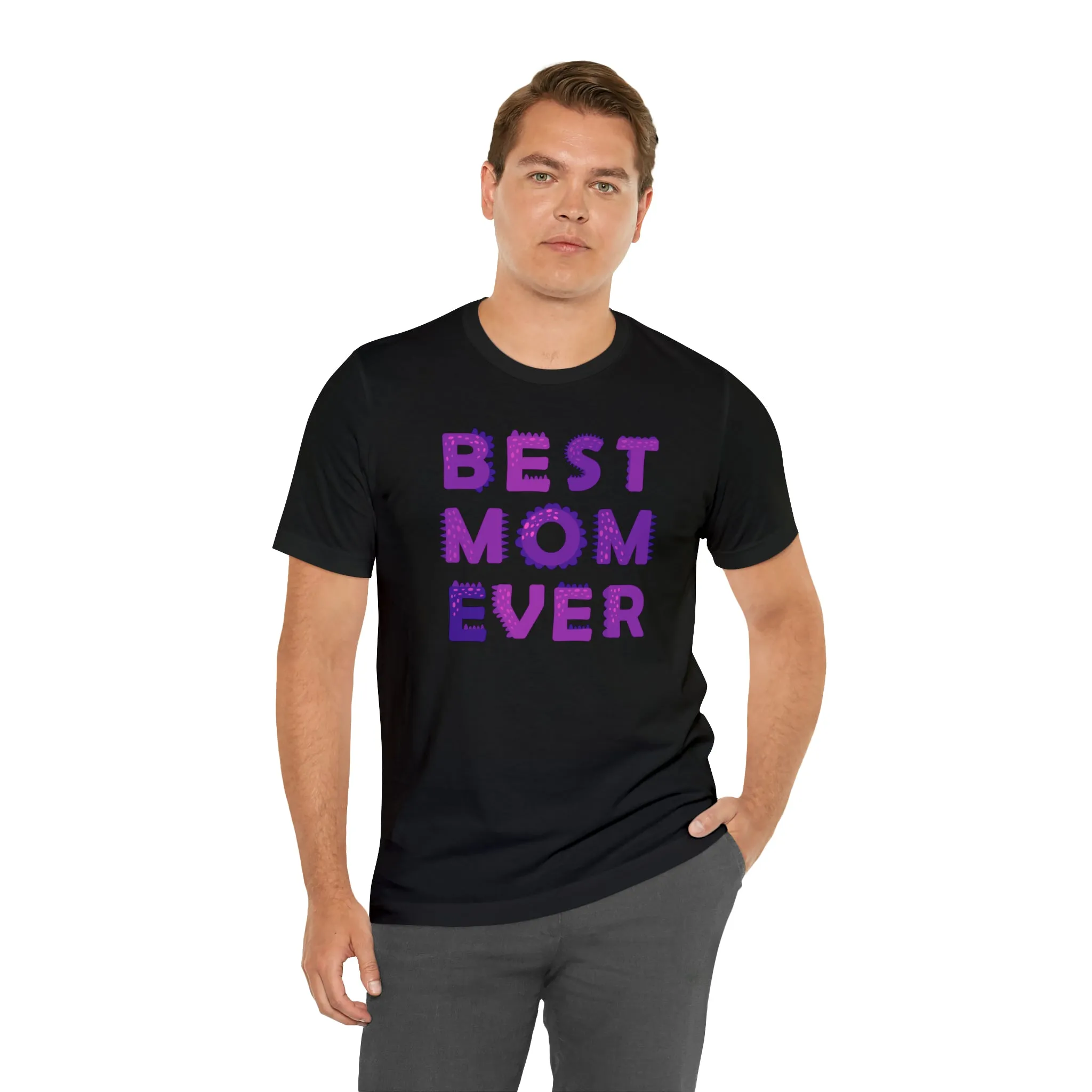 Best Mom Ever Purple Text T-Shirt | Bestie Mama Tee |  Bella Canvas 3001 Unisex |  Mother Short Sleeve Tshirt
