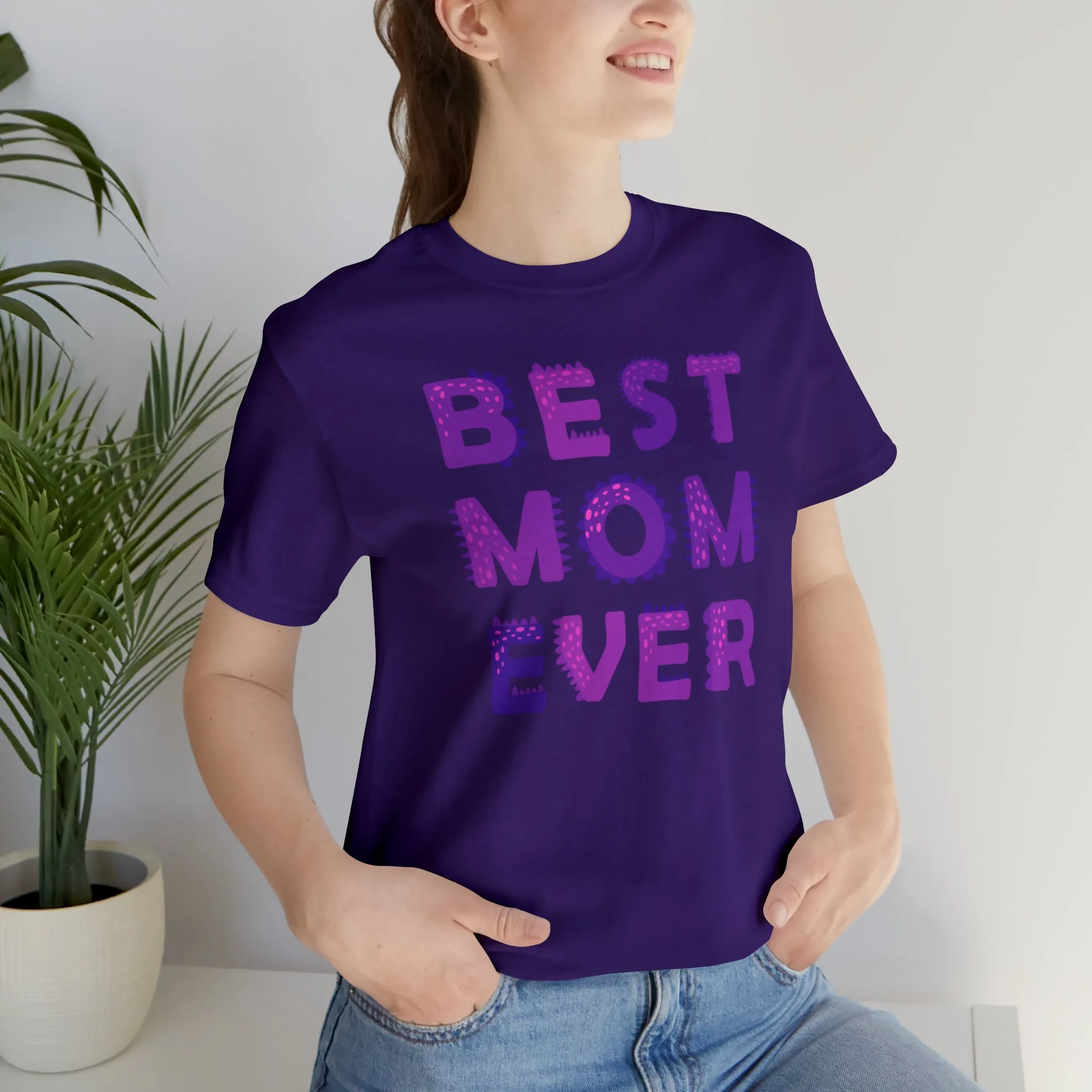 Best Mom Ever Purple Text T-Shirt | Bestie Mama Tee |  Bella Canvas 3001 Unisex |  Mother Short Sleeve Tshirt