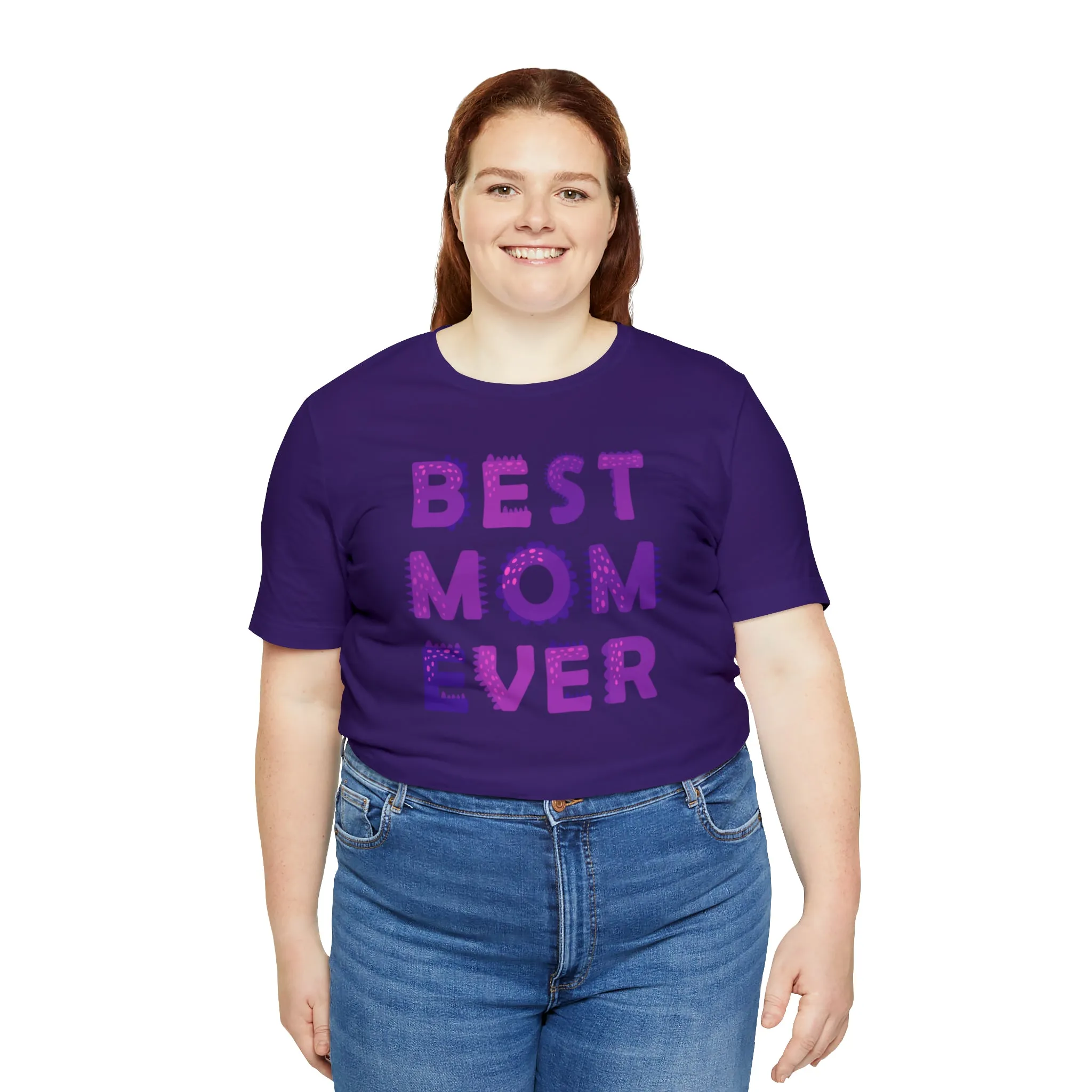 Best Mom Ever Purple Text T-Shirt | Bestie Mama Tee |  Bella Canvas 3001 Unisex |  Mother Short Sleeve Tshirt