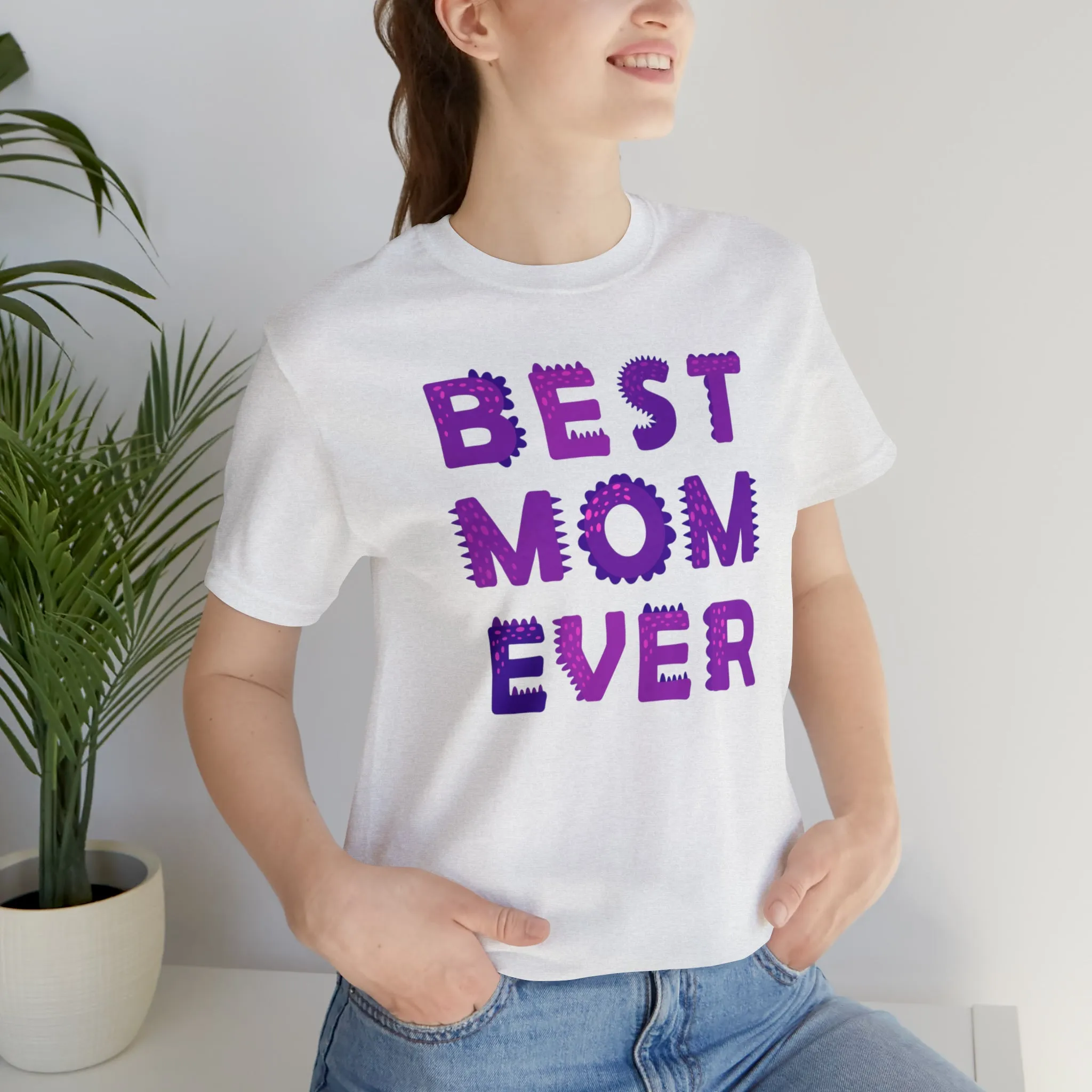 Best Mom Ever Purple Text T-Shirt | Bestie Mama Tee |  Bella Canvas 3001 Unisex |  Mother Short Sleeve Tshirt