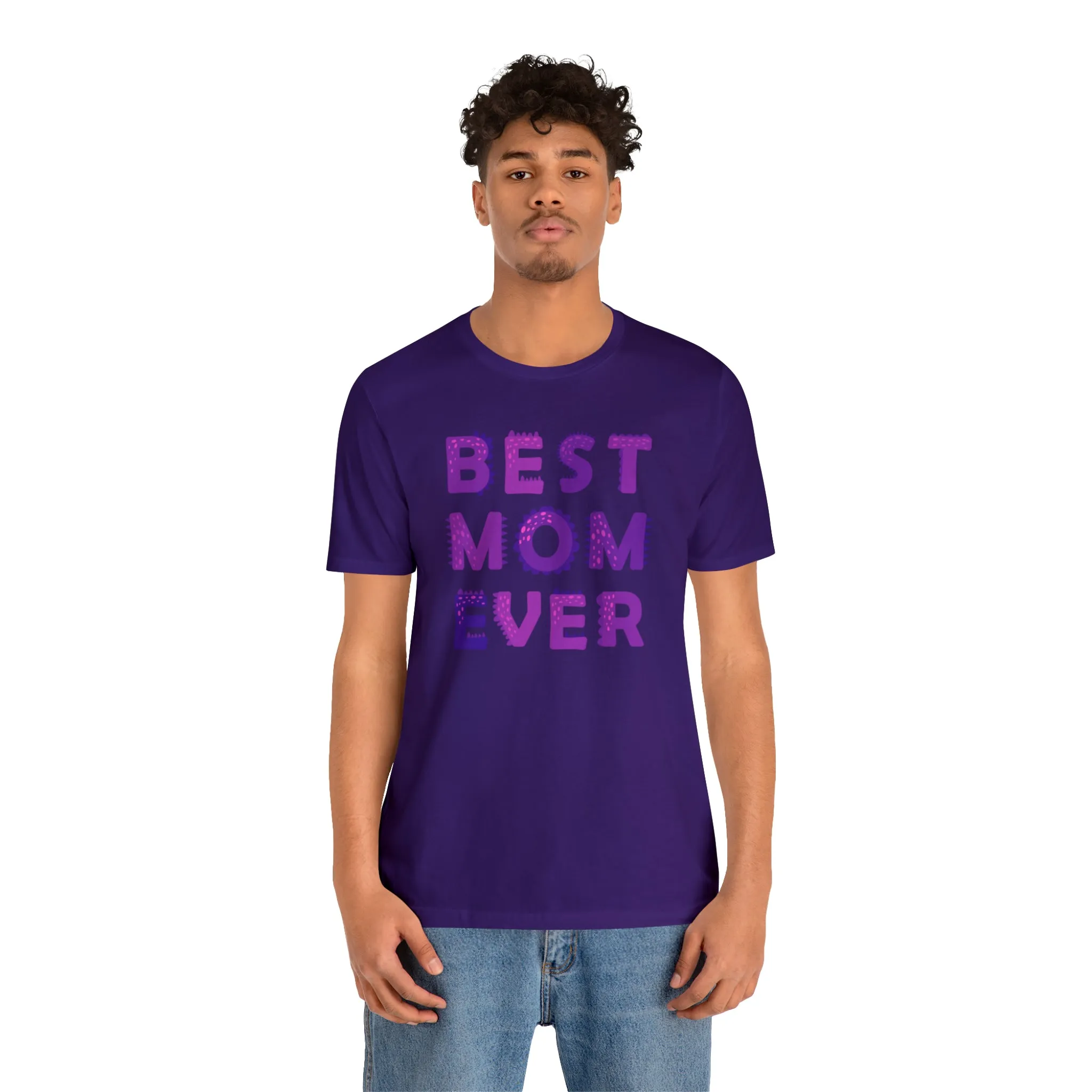 Best Mom Ever Purple Text T-Shirt | Bestie Mama Tee |  Bella Canvas 3001 Unisex |  Mother Short Sleeve Tshirt