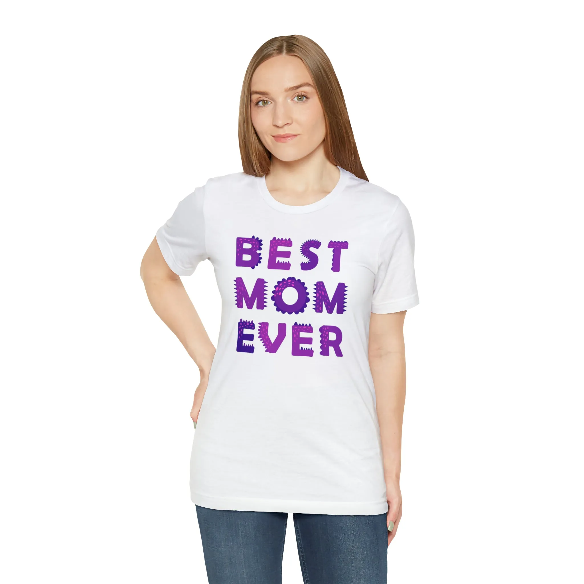Best Mom Ever Purple Text T-Shirt | Bestie Mama Tee |  Bella Canvas 3001 Unisex |  Mother Short Sleeve Tshirt