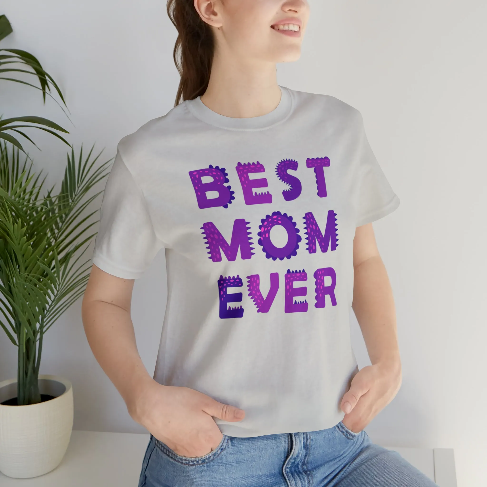 Best Mom Ever Purple Text T-Shirt | Bestie Mama Tee |  Bella Canvas 3001 Unisex |  Mother Short Sleeve Tshirt