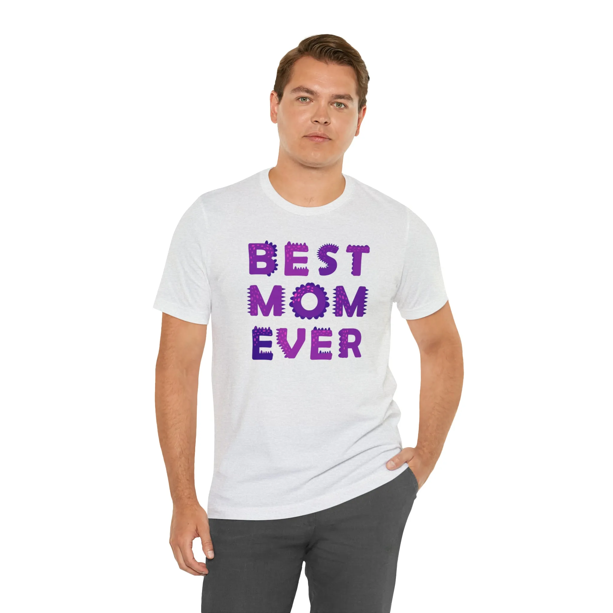 Best Mom Ever Purple Text T-Shirt | Bestie Mama Tee |  Bella Canvas 3001 Unisex |  Mother Short Sleeve Tshirt