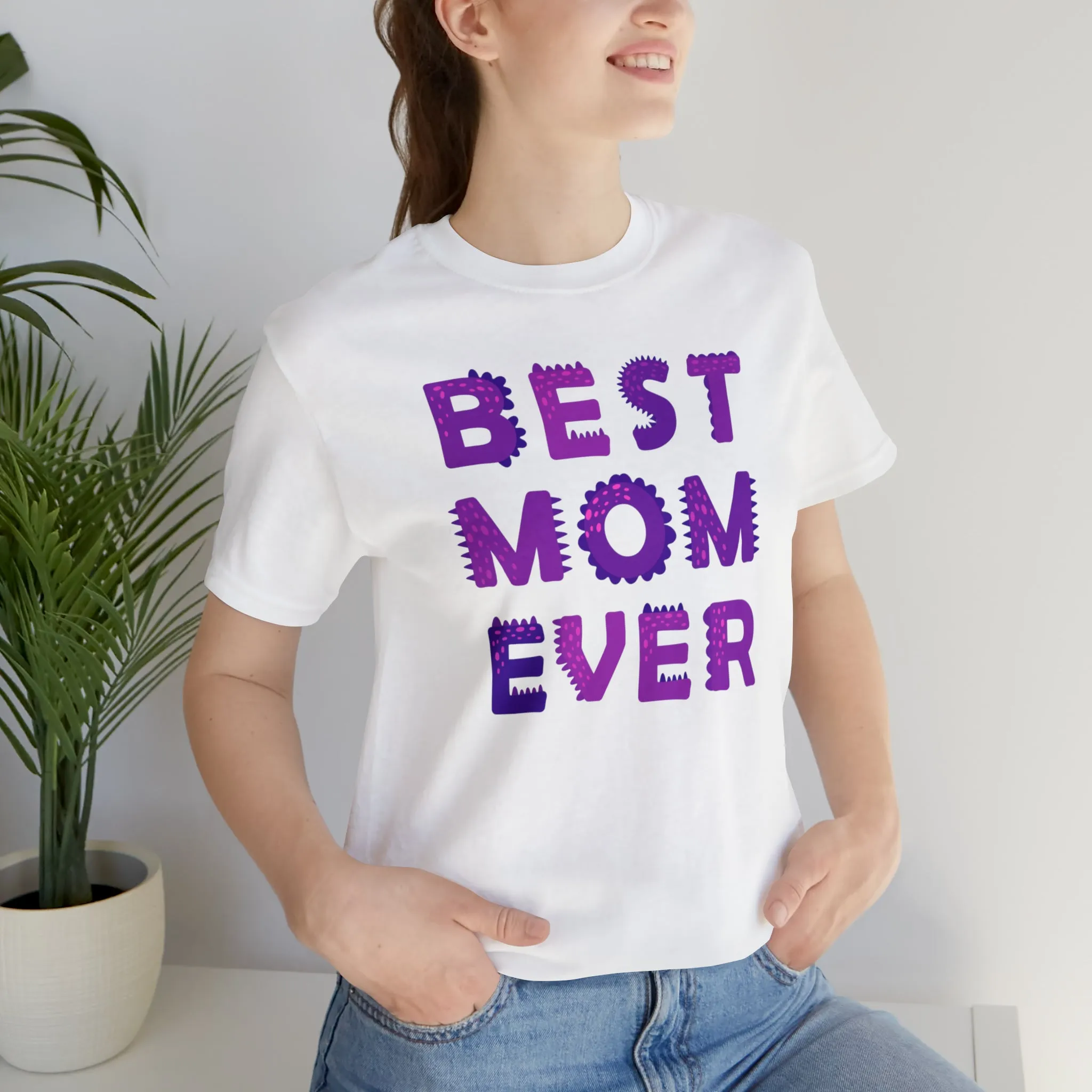 Best Mom Ever Purple Text T-Shirt | Bestie Mama Tee |  Bella Canvas 3001 Unisex |  Mother Short Sleeve Tshirt