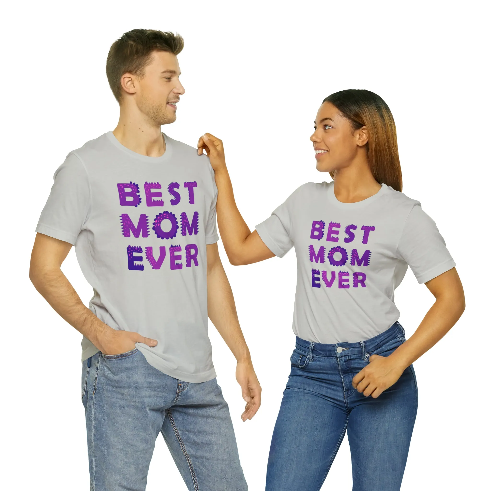Best Mom Ever Purple Text T-Shirt | Bestie Mama Tee |  Bella Canvas 3001 Unisex |  Mother Short Sleeve Tshirt