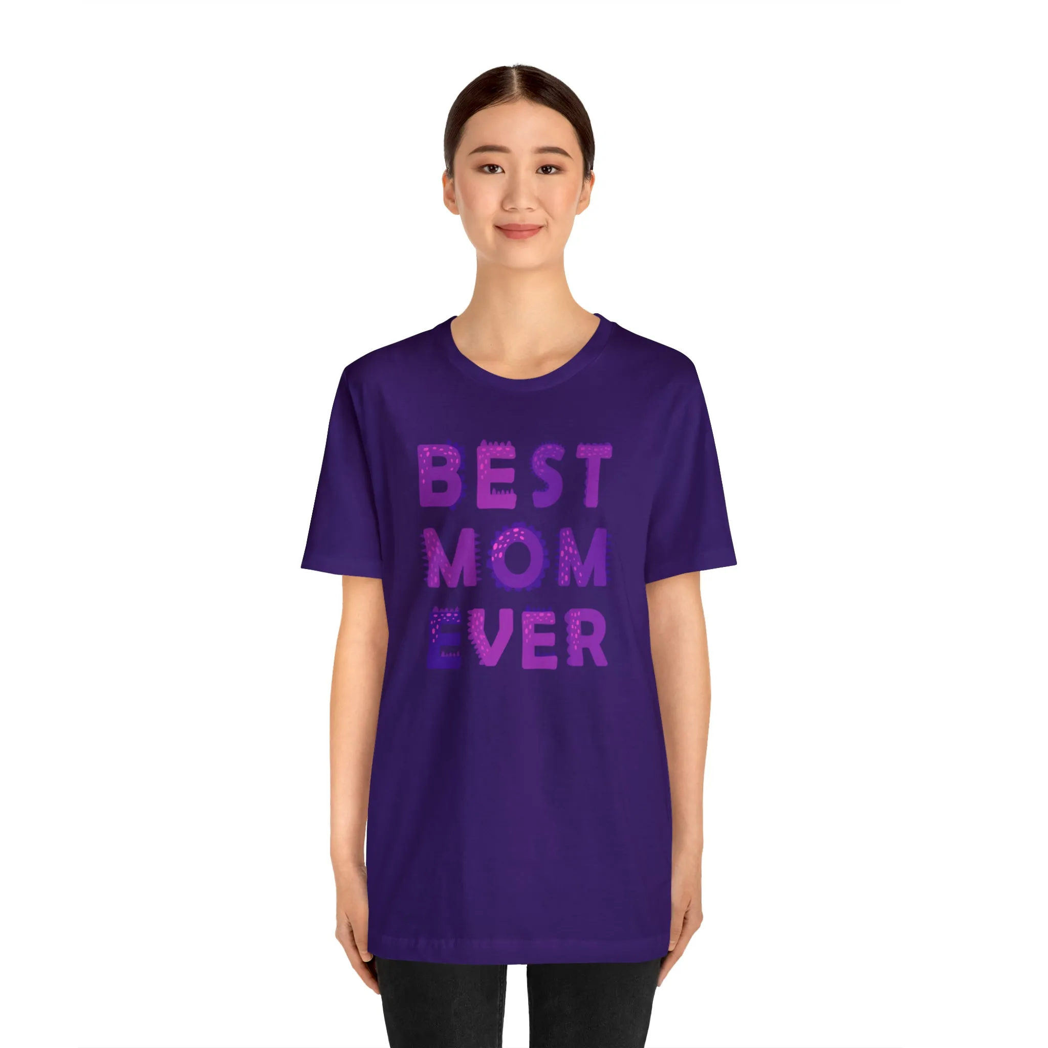 Best Mom Ever Purple Text T-Shirt | Bestie Mama Tee |  Bella Canvas 3001 Unisex |  Mother Short Sleeve Tshirt