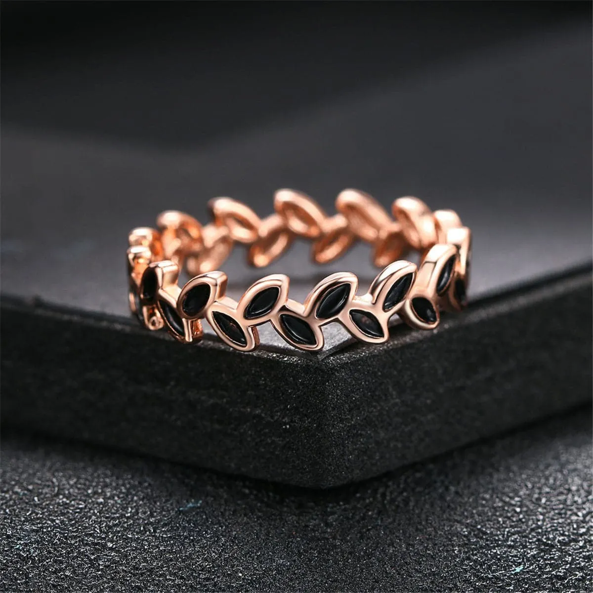 Black & 18K Rose Gold-Plated Oil-Drop Branch Band Ring