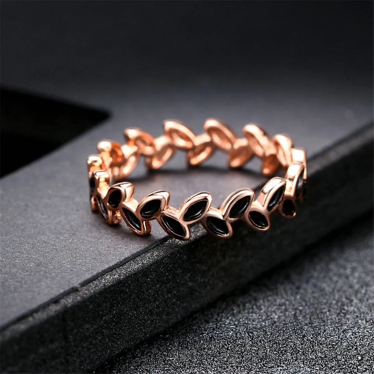 Black & 18K Rose Gold-Plated Oil-Drop Branch Band Ring