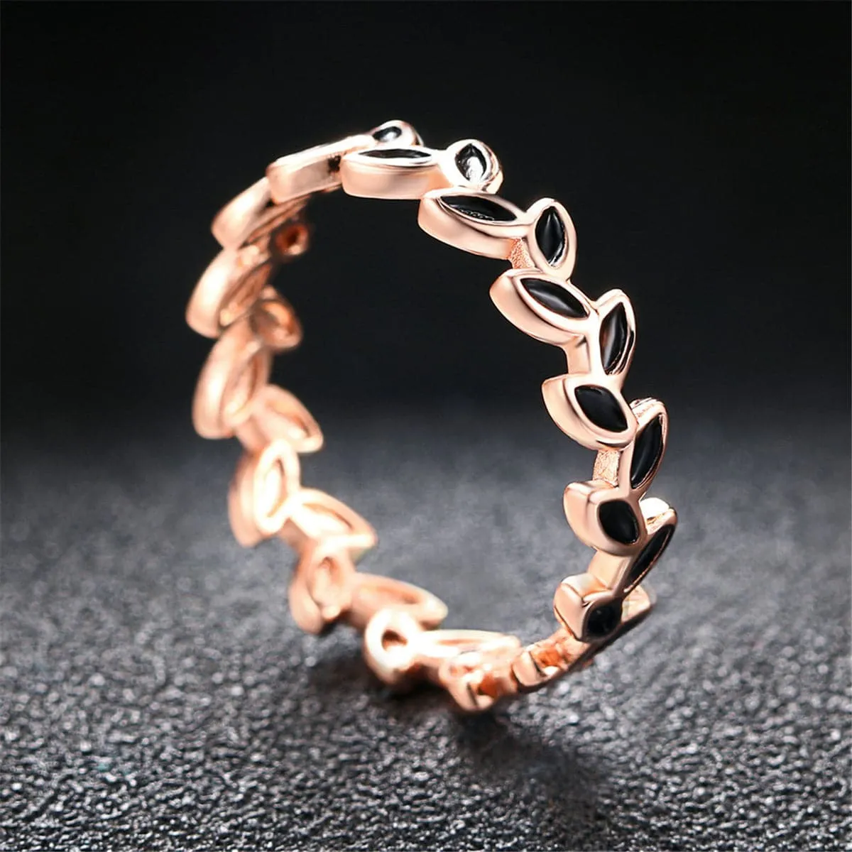 Black & 18K Rose Gold-Plated Oil-Drop Branch Band Ring