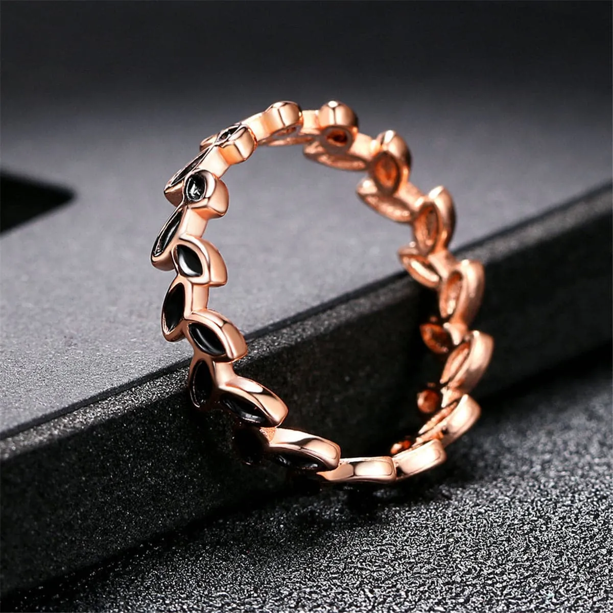 Black & 18K Rose Gold-Plated Oil-Drop Branch Band Ring