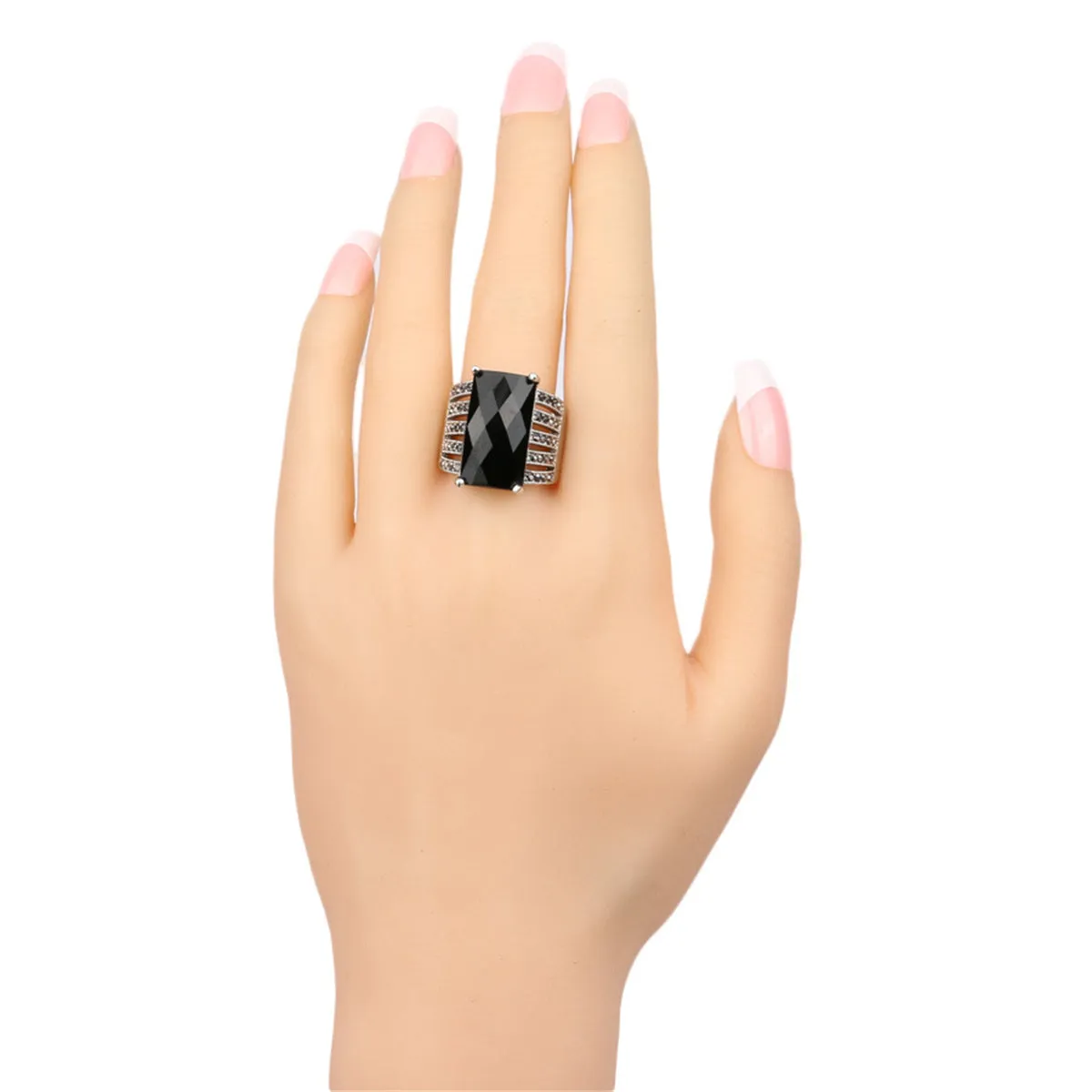 Black & Cubic Zirconia Rectangle Prong Ring