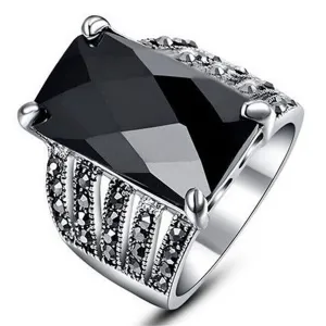 Black & Cubic Zirconia Rectangle Prong Ring