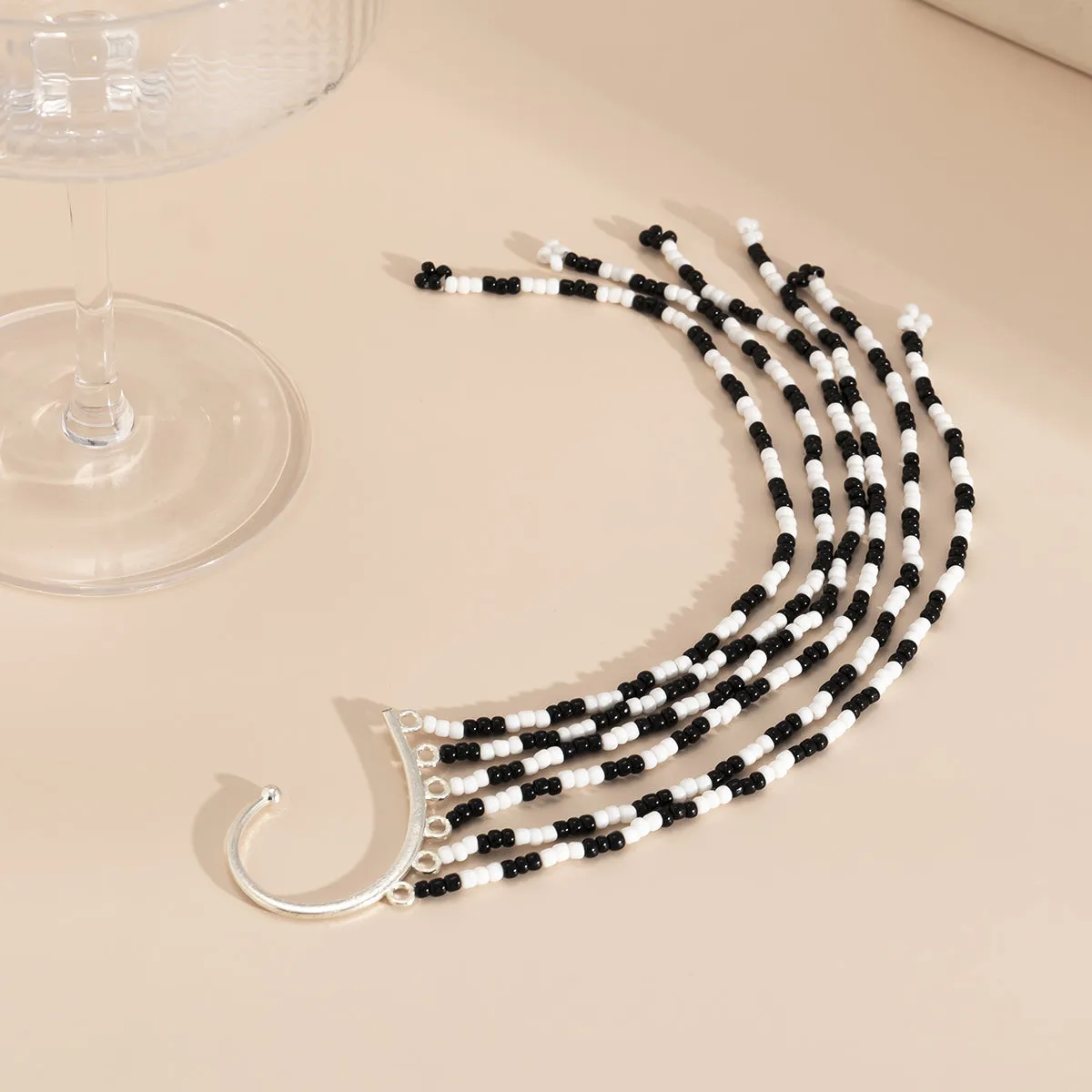 Black & White Howlite Tassel Ear Cuff