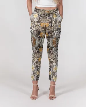 Black Gold African Print Women's Belted Tapered Pants