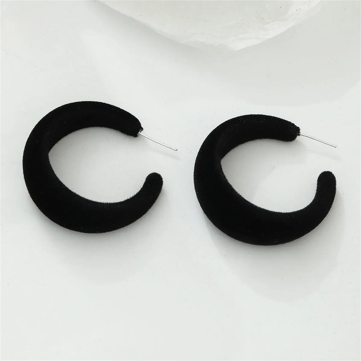 Black Nylon & Silver-Plated Huggie Hoop Earrings