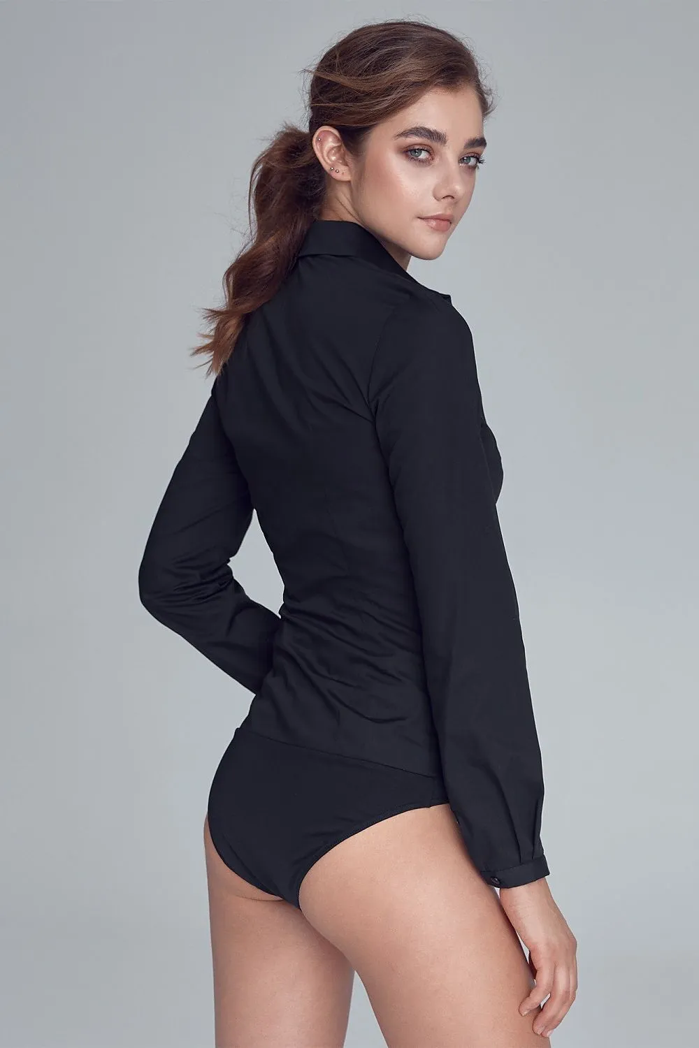 Black Office Shirt Bodysuit