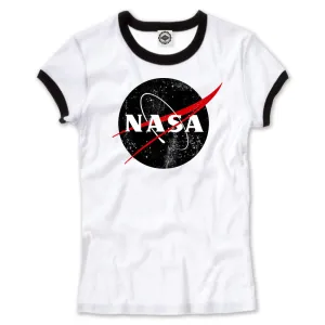 Black Official NASA Logo Women's Ringer Tee