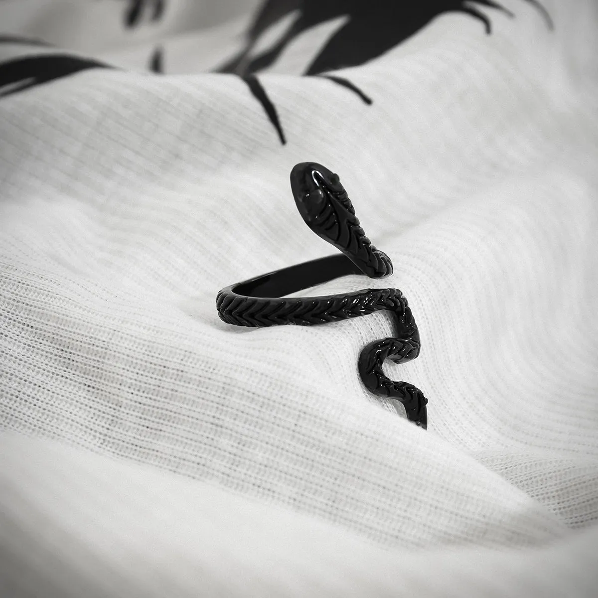 Black Textured Snake Bypass Ring