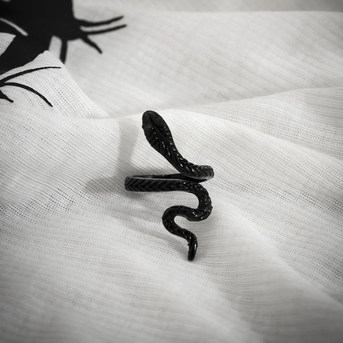 Black Textured Snake Bypass Ring