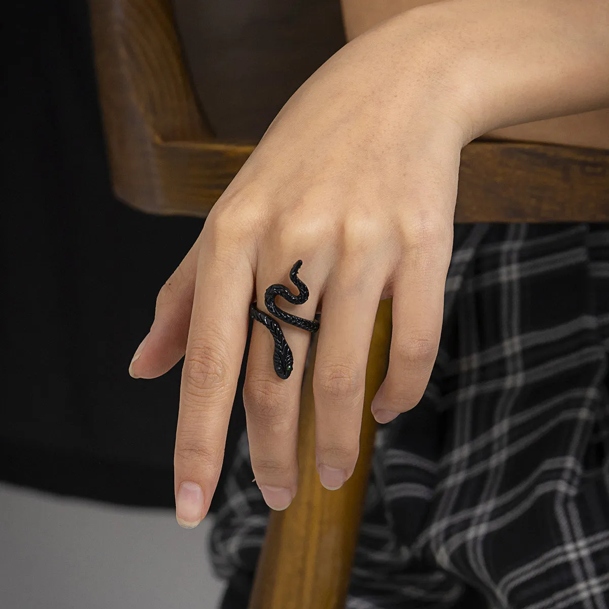 Black Textured Snake Bypass Ring